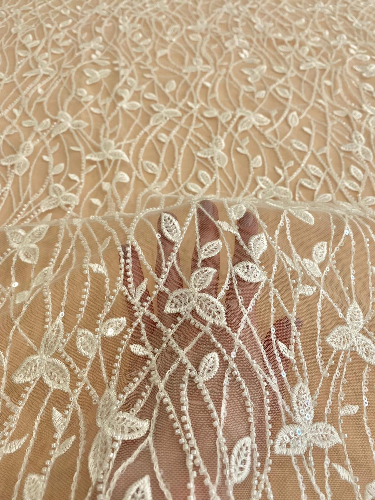 Couture Lace with Leaves, Pearls and Sequins