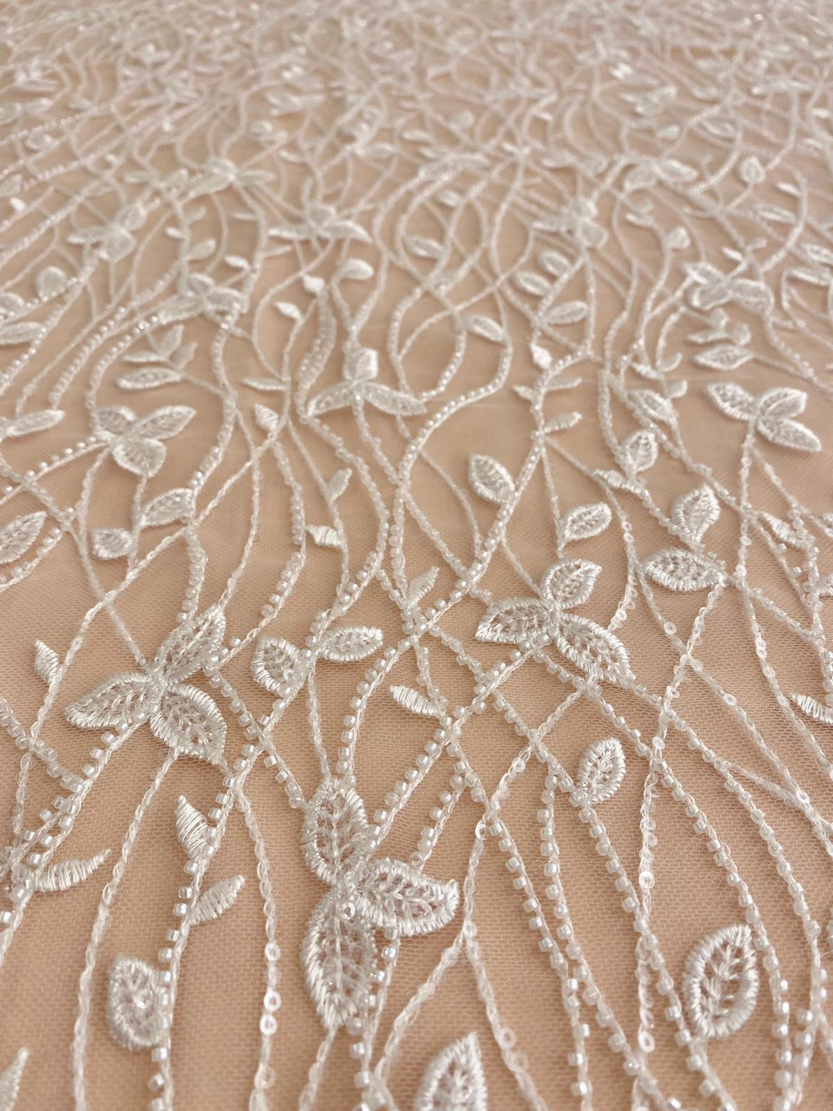 Couture Lace with Leaves, Pearls and Sequins