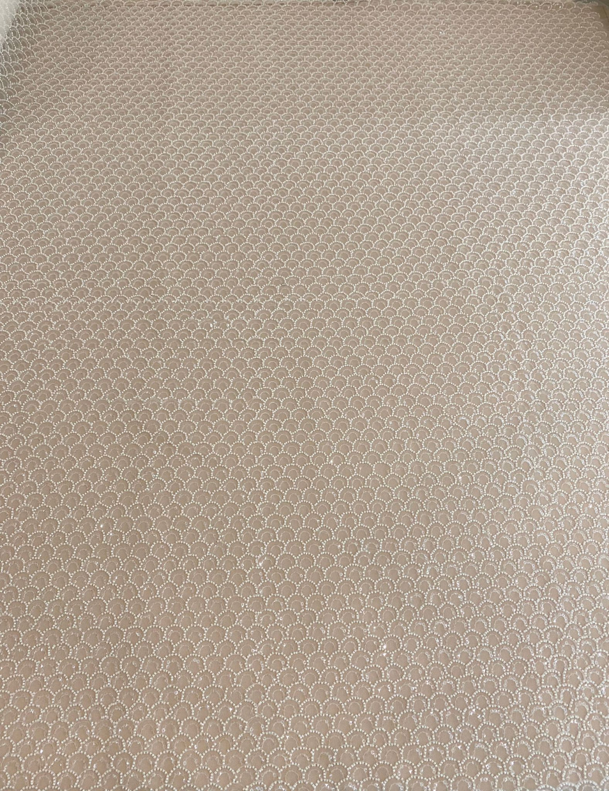 Dantela Ivory cu Model Geometric, cu Perle si Paiete