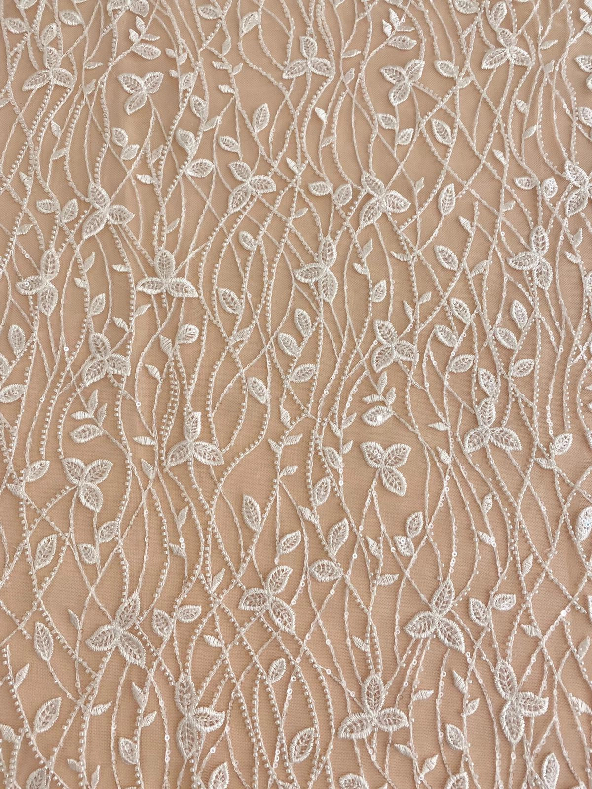Couture Lace with Leaves, Pearls and Sequins