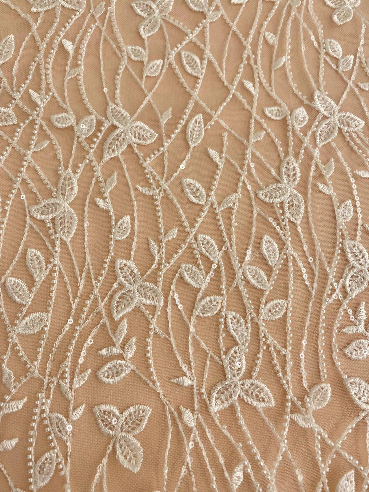 Couture Lace with Leaves, Pearls and Sequins