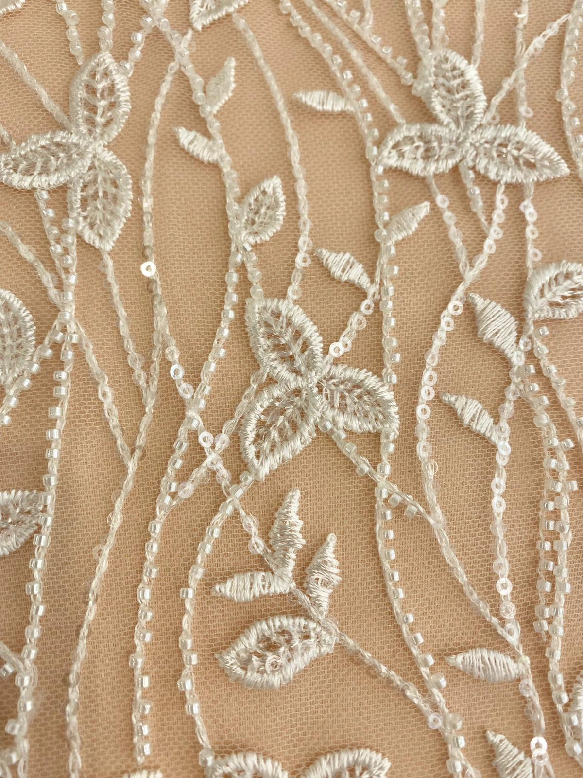Couture Lace with Leaves, Pearls and Sequins