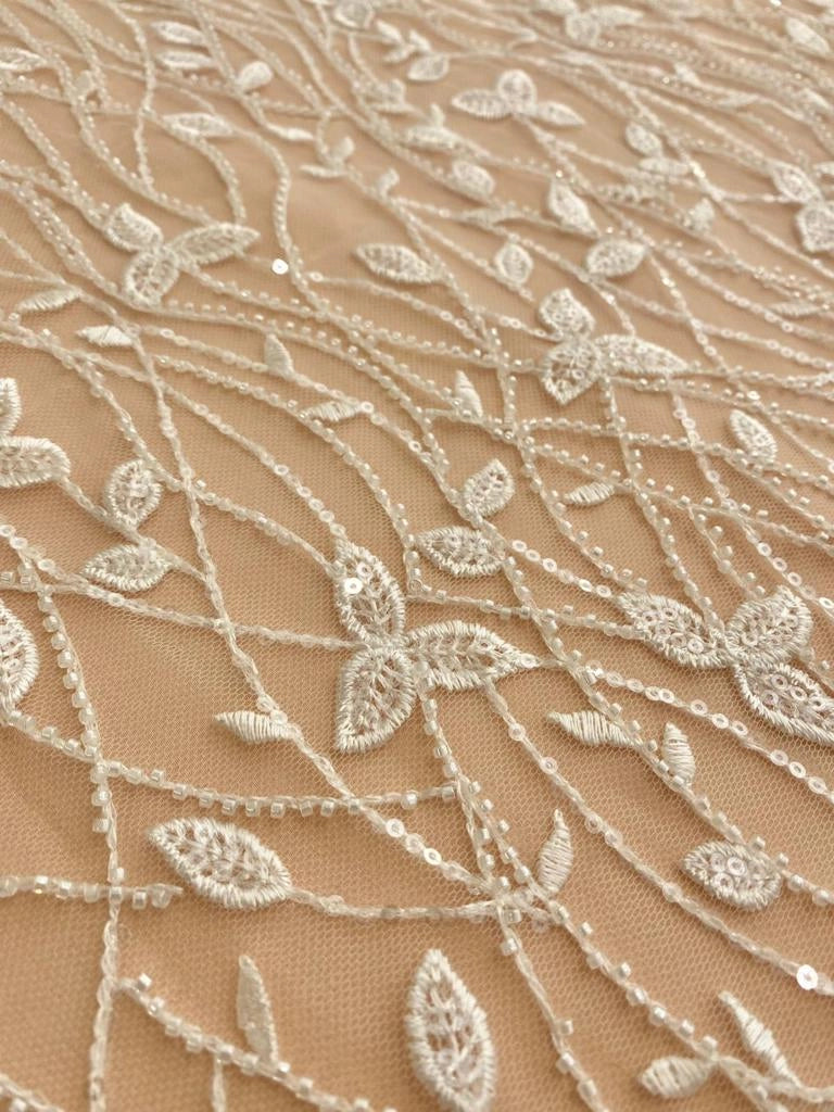 Couture Lace with Leaves, Pearls and Sequins