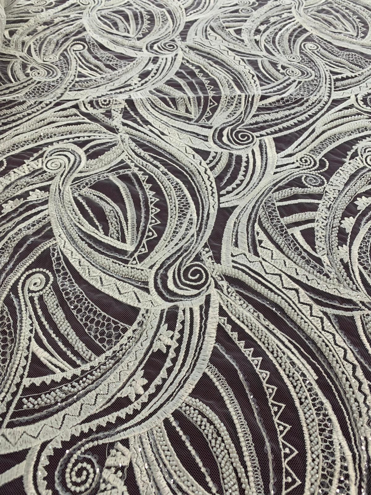 Lace with Geometric Pattern, with Pearls and Sequins