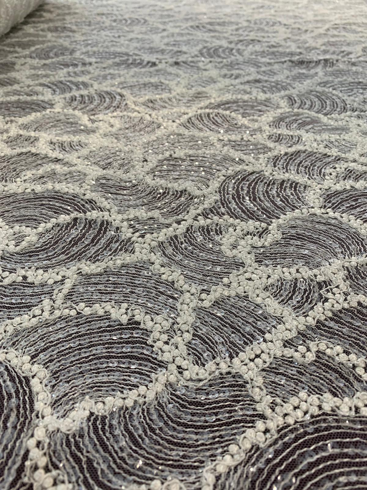 Geometric Pattern Lace with Beads and Sequins