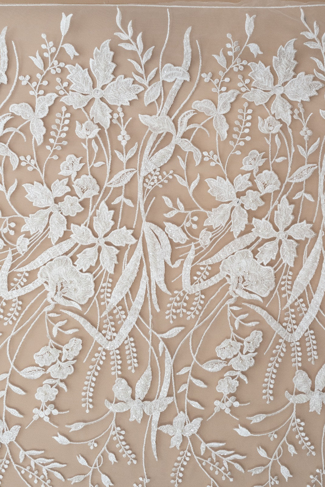 Lace with Floral Pattern, with Crystals, Pearls and Sequins