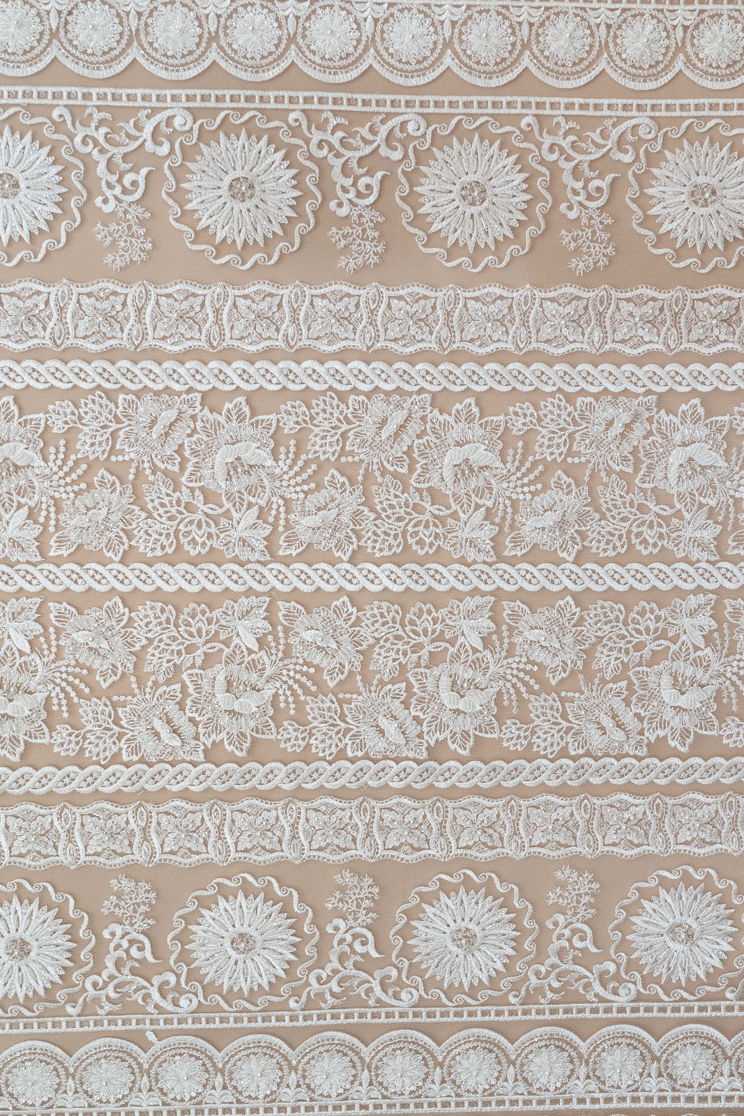 Lace with Floral Pattern, with Crystals, Pearls and Sequins
