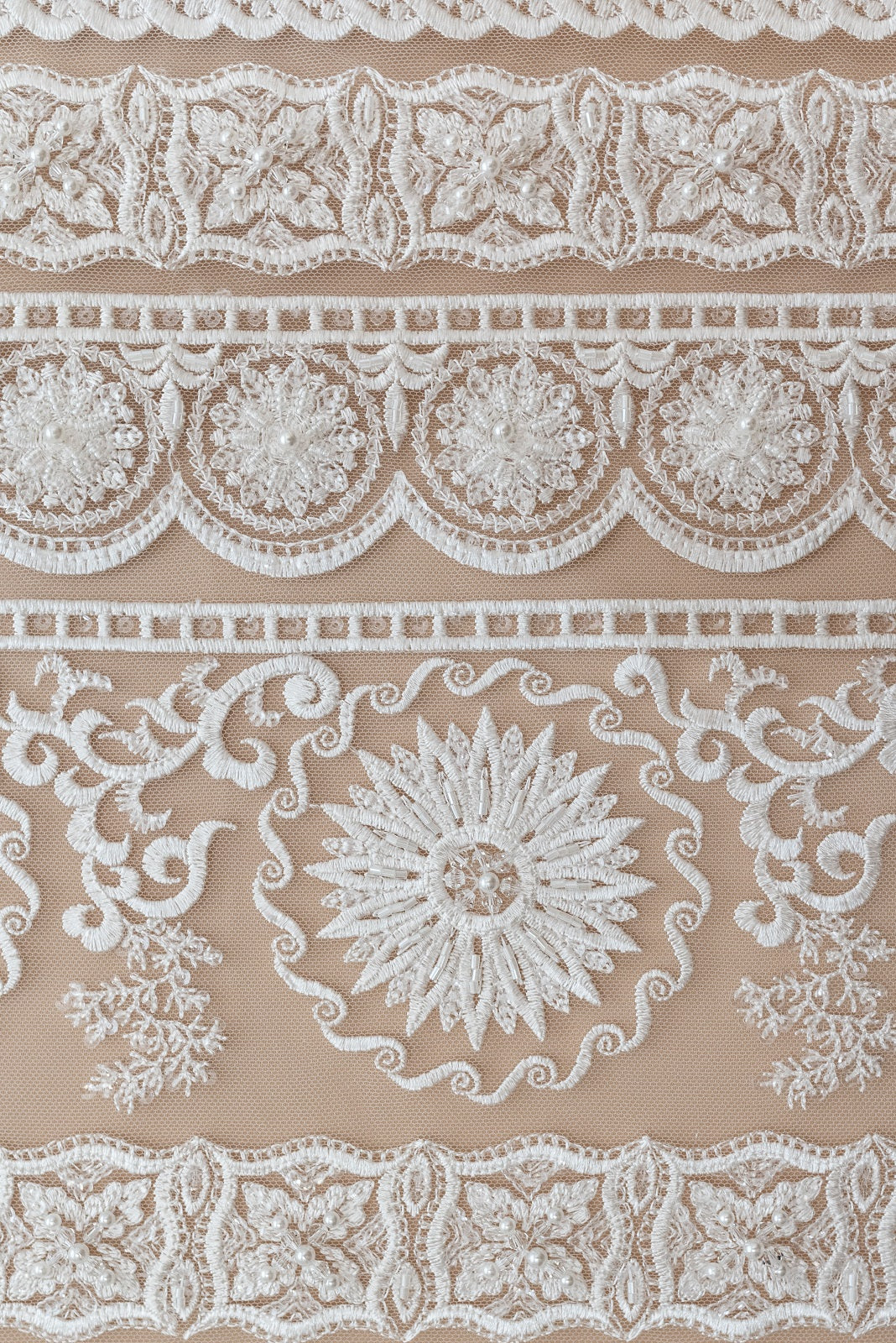 Lace with Floral Pattern, with Crystals, Pearls and Sequins