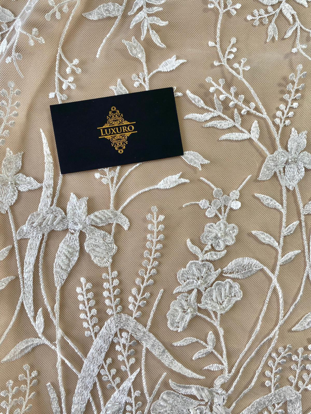 Lace with Floral Pattern, with Crystals, Pearls and Sequins