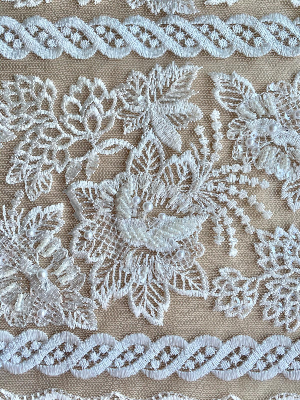 Lace with Floral Pattern, with Crystals, Pearls and Sequins
