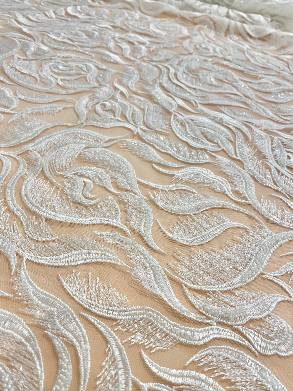 Lace with Floral Pattern, with Sided Pearls and Sequins