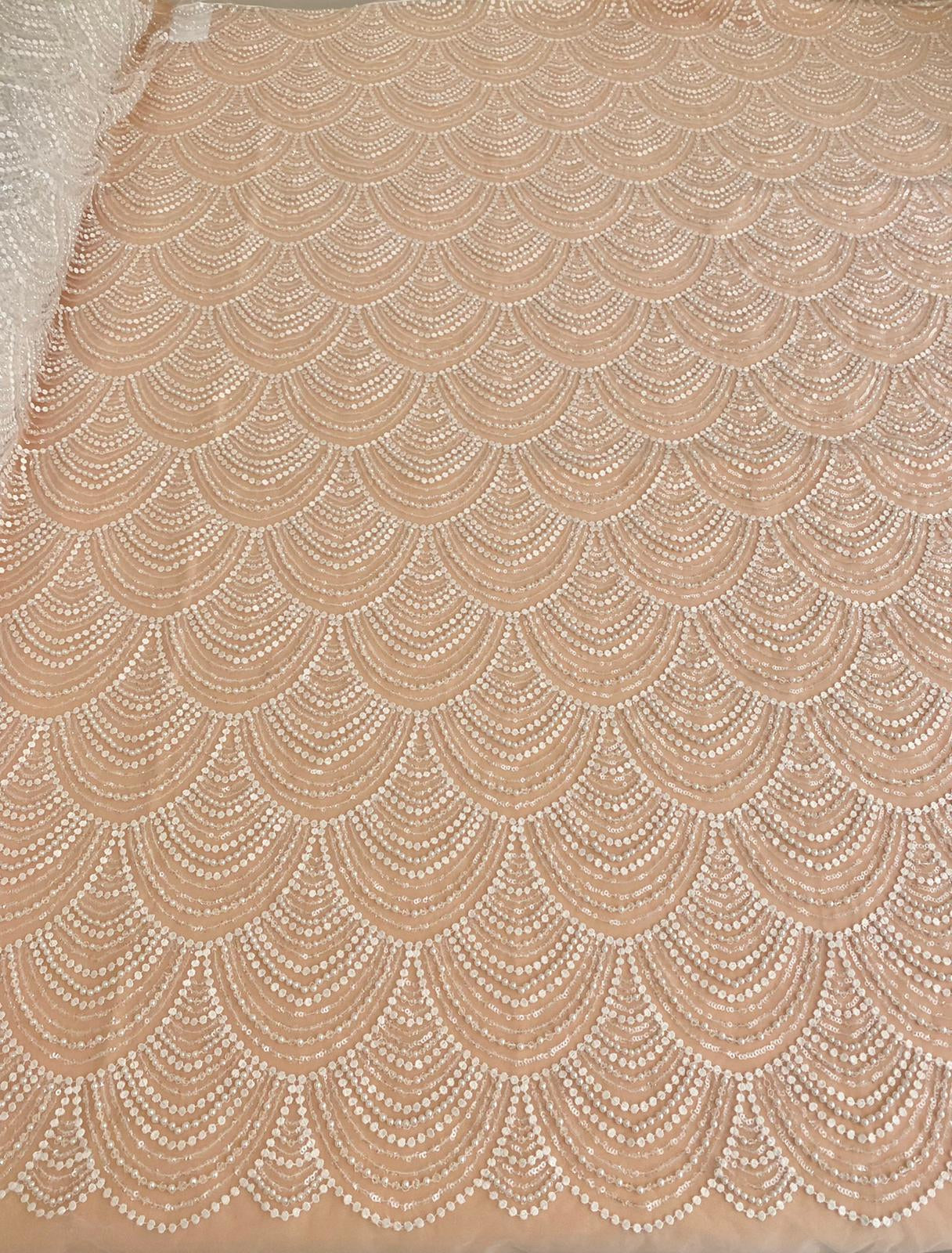 Lace with Geometric Pattern, with Pearls and Sequins