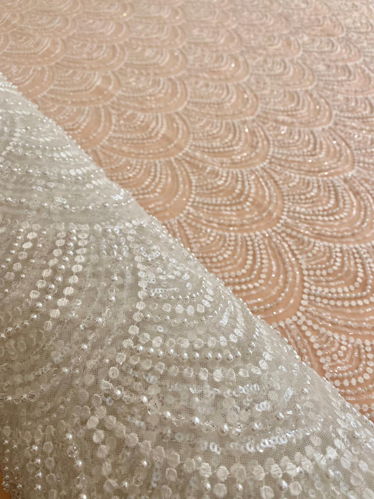 Lace with Geometric Pattern, with Pearls and Sequins