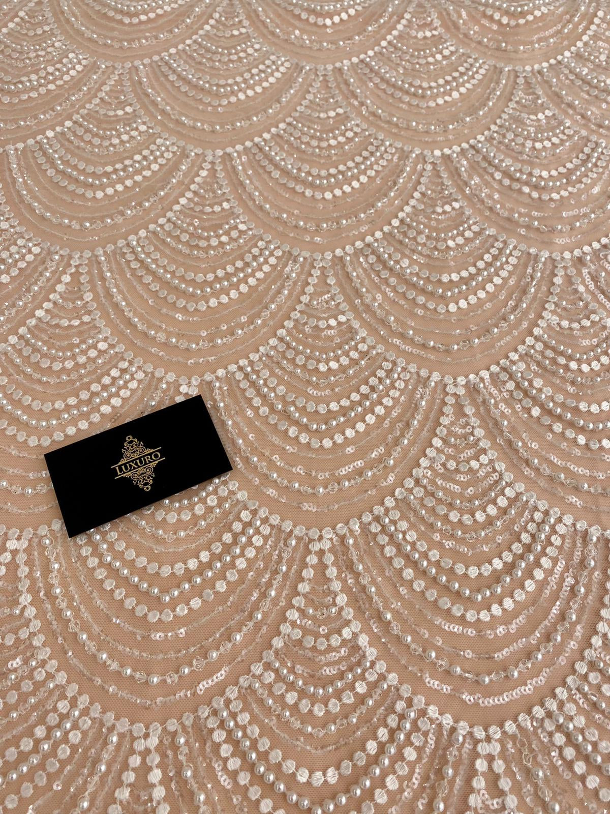 Lace with Geometric Pattern, with Pearls and Sequins