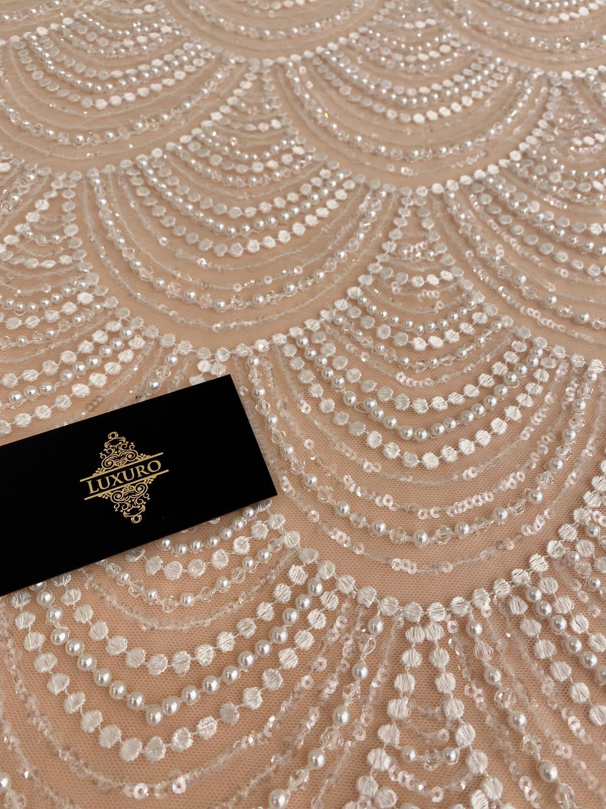 Lace with Geometric Pattern, with Pearls and Sequins