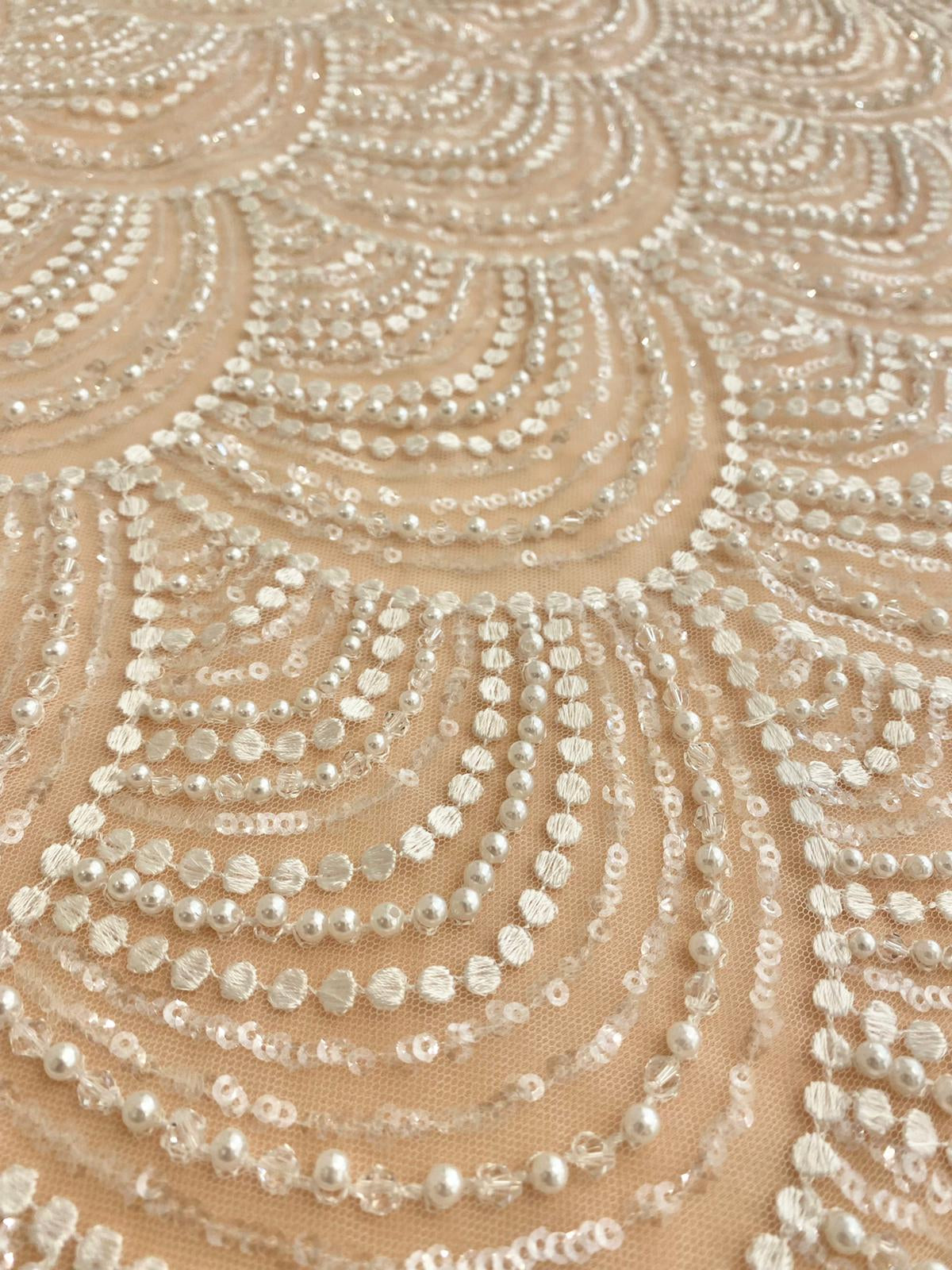 Lace with Geometric Pattern, with Pearls and Sequins