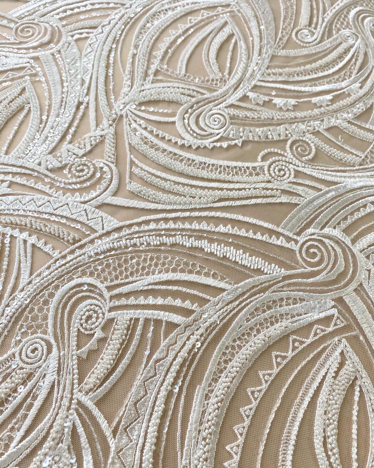Lace with Geometric Pattern, with Pearls and Sequins