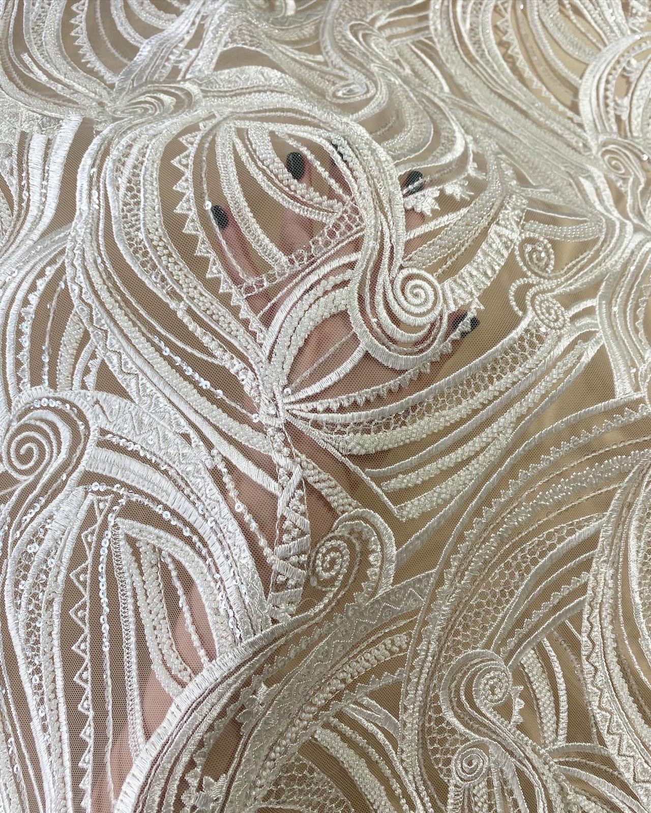 Lace with Geometric Pattern, with Pearls and Sequins