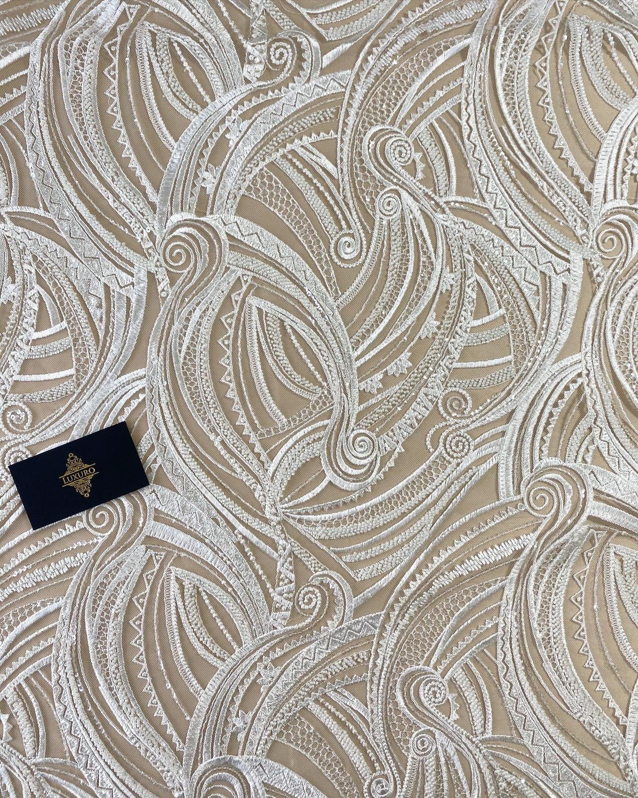 Lace with Geometric Pattern, with Pearls and Sequins