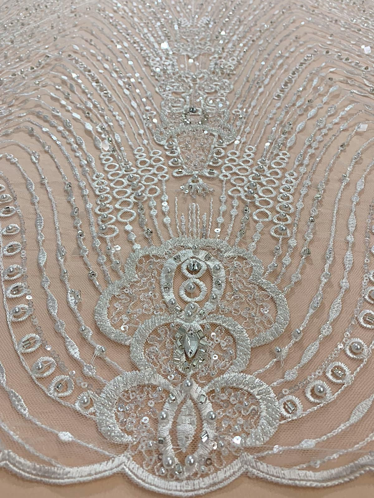 Lace with Linear Pattern, with Crystals, Pearls and Sequins