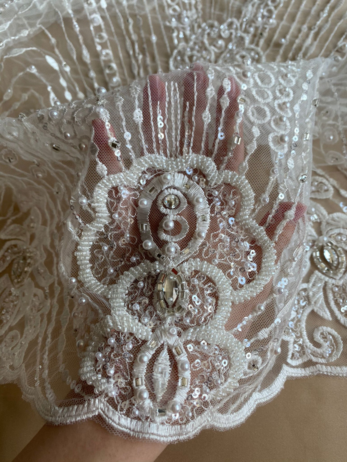 Lace with Linear Pattern, with Crystals, Pearls and Sequins