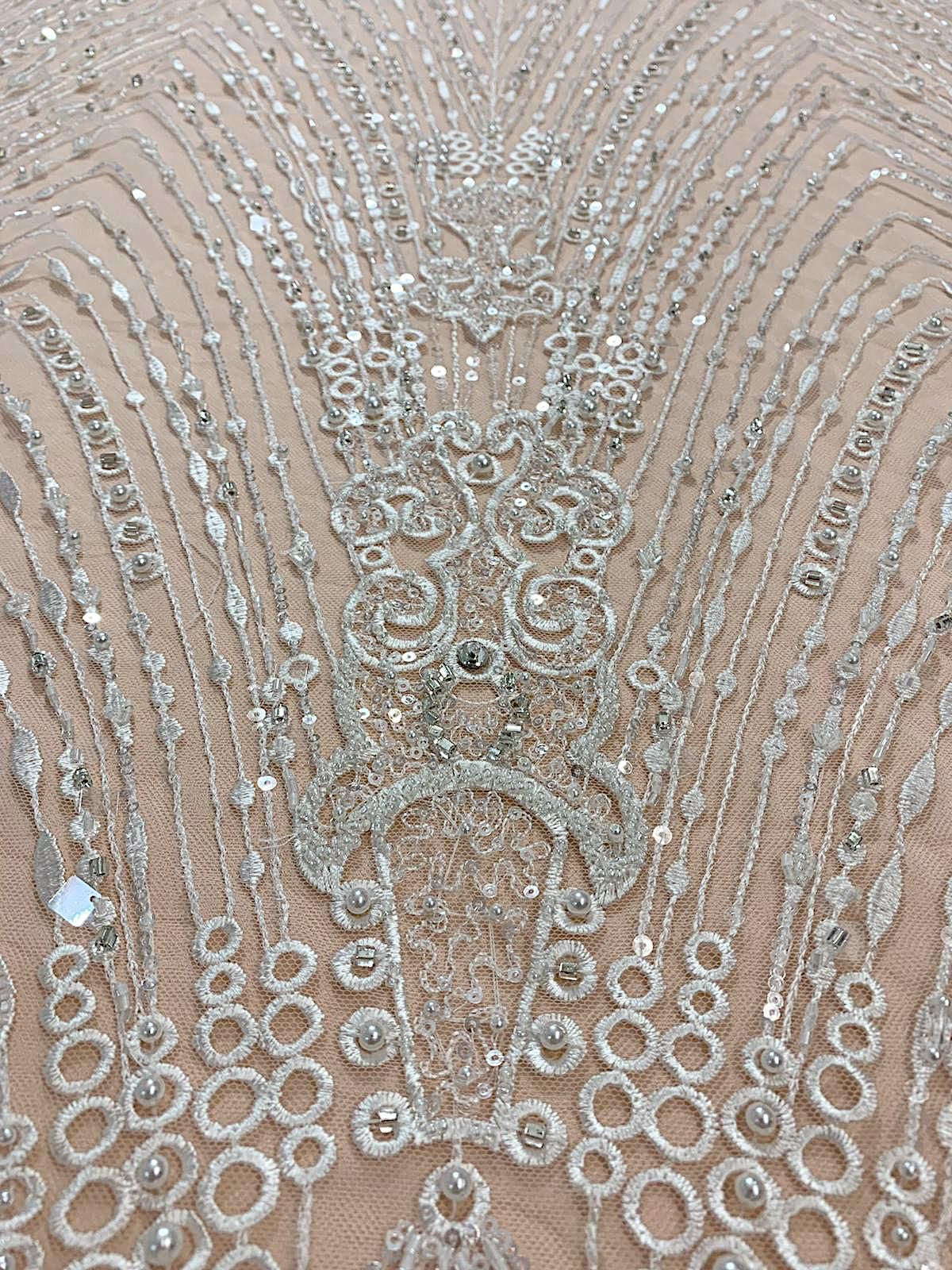 Lace with Linear Pattern, with Crystals, Pearls and Sequins