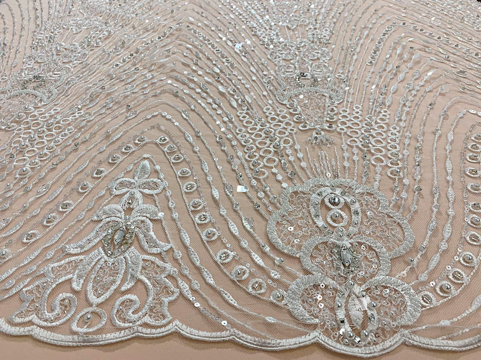 Lace with Linear Pattern, with Crystals, Pearls and Sequins