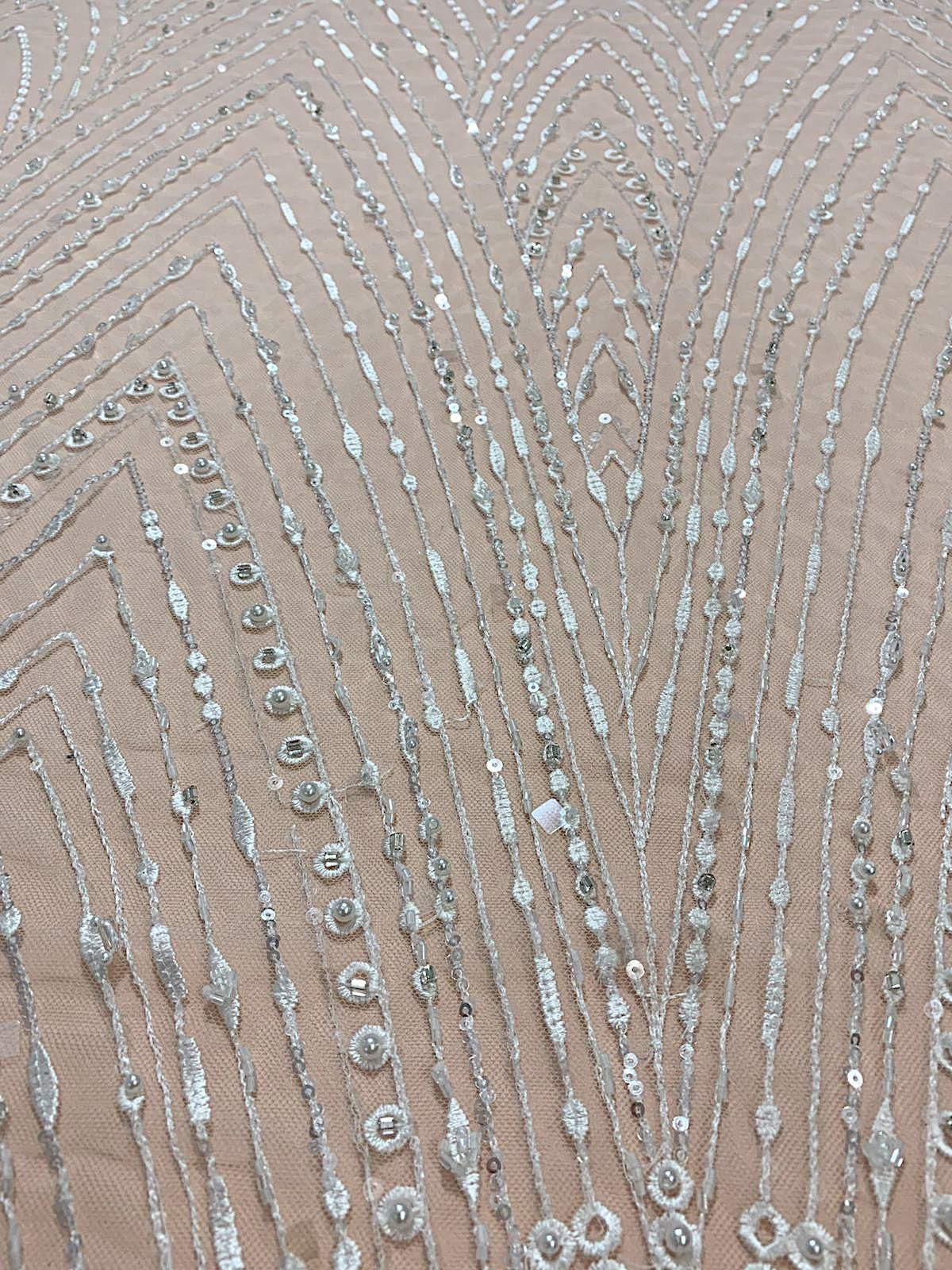 Lace with Linear Pattern, with Crystals, Pearls and Sequins