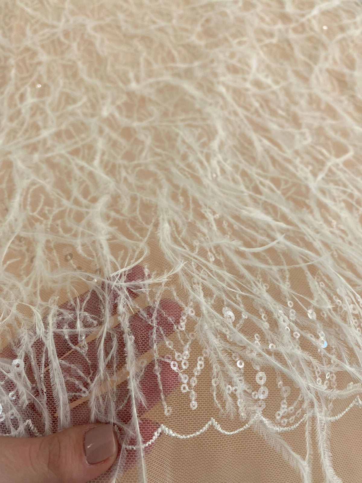 Ivory Lace with Feathers and Sequins