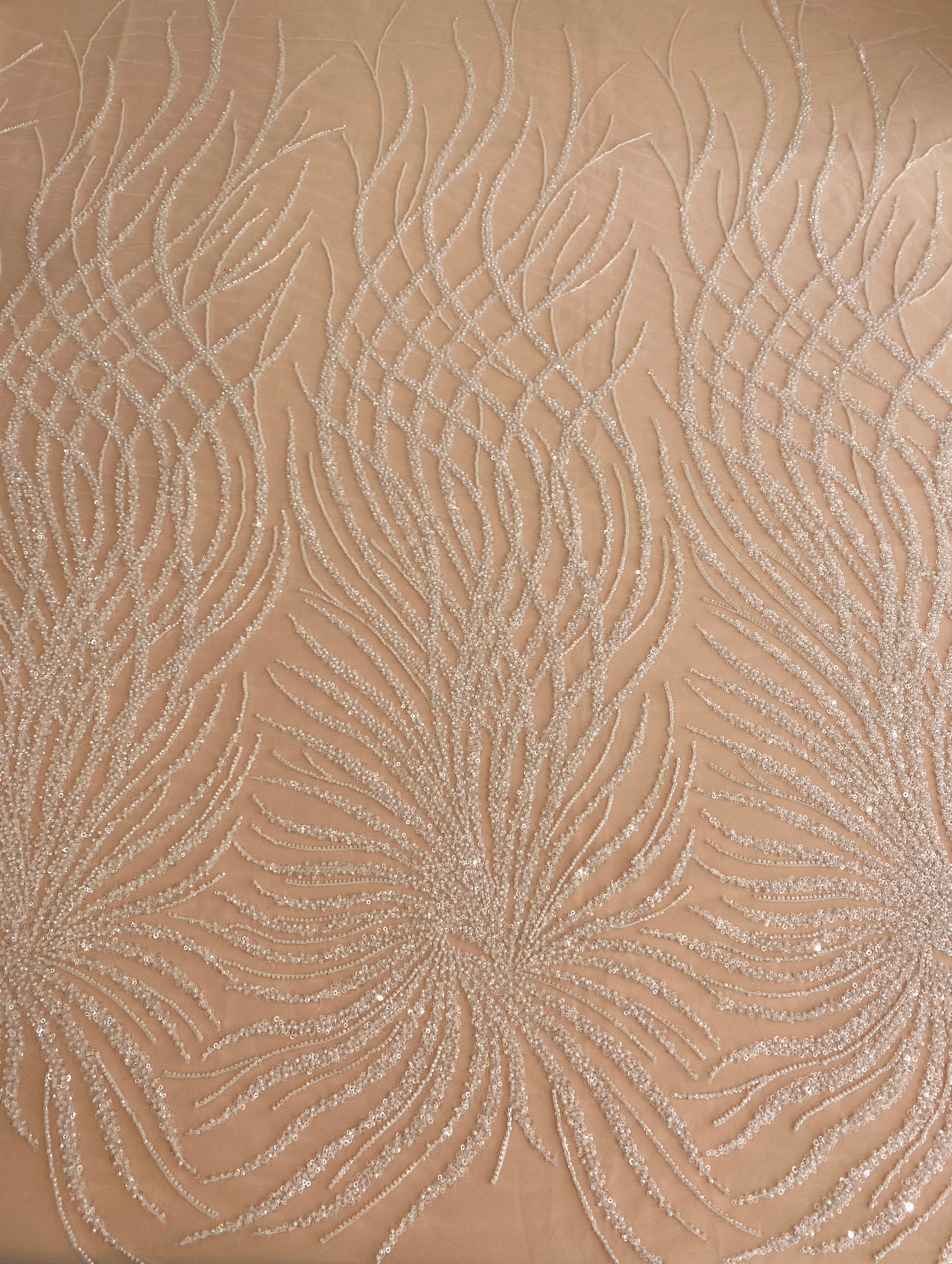 Dantela Couture Ivory cu Siraguri, cu Margele si Paiete
