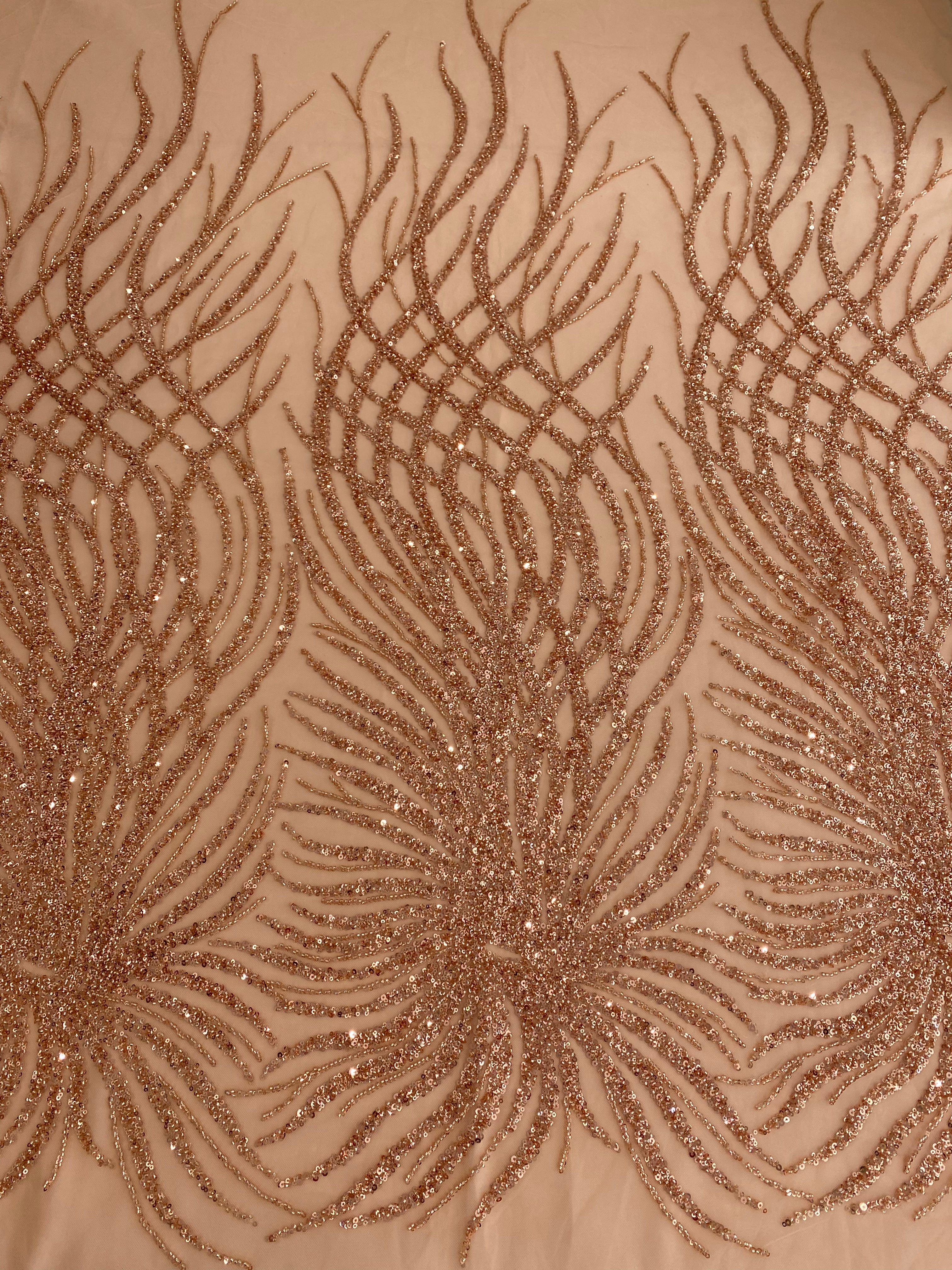 Rose Gold Couture Lace with Strings, Beads and Sequins