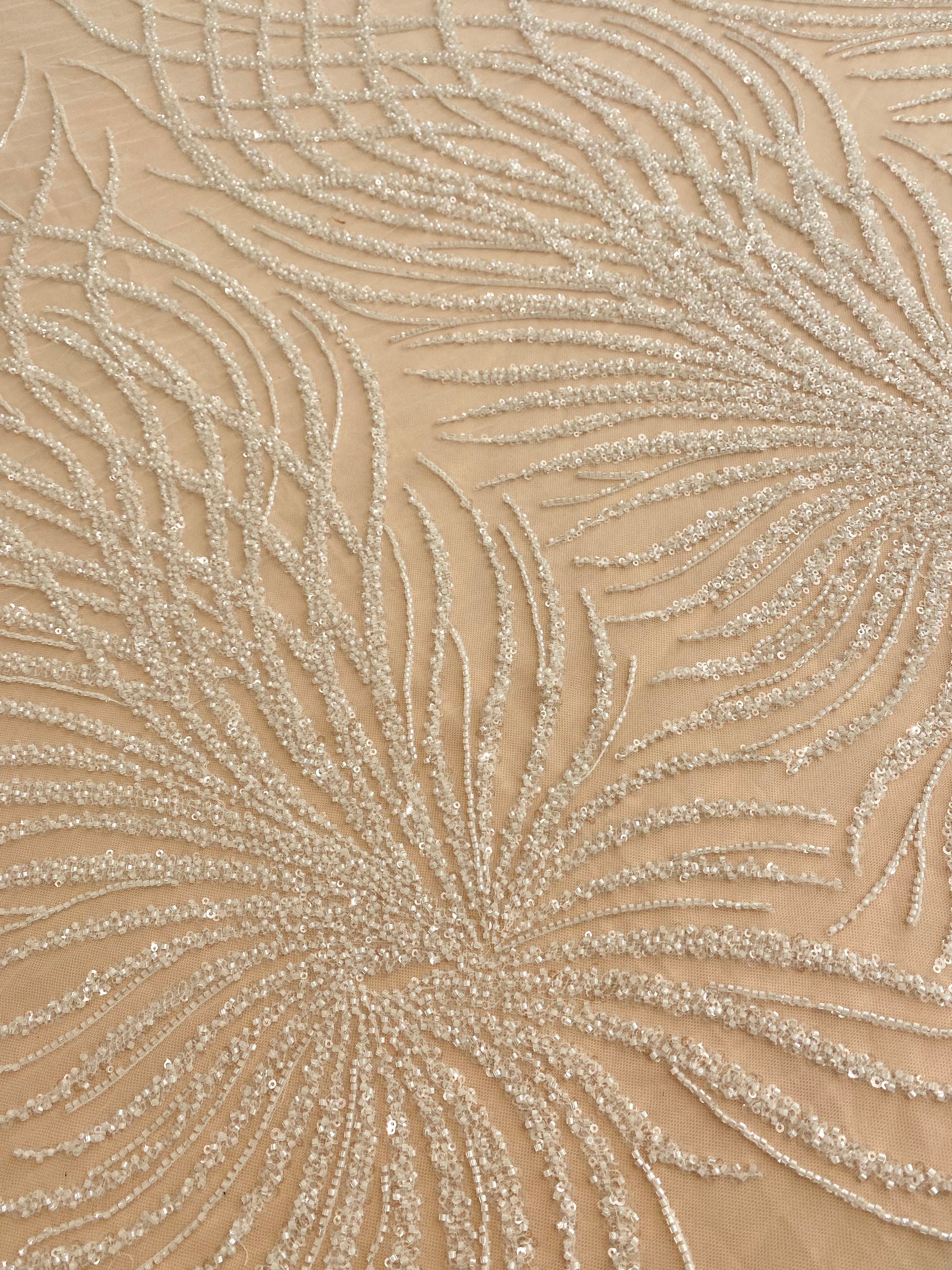 Dantela Couture Ivory cu Siraguri, cu Margele si Paiete