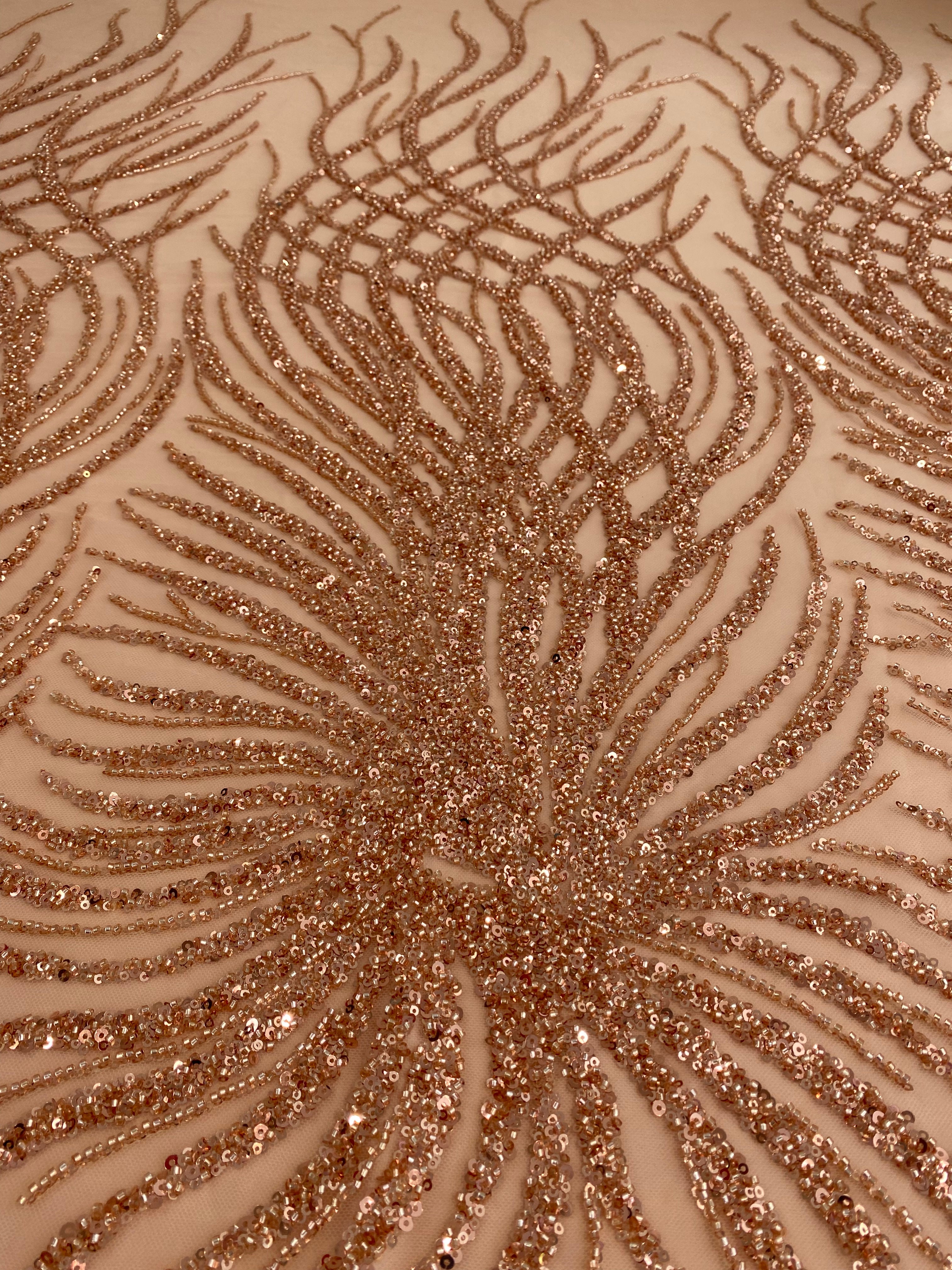 Rose Gold Couture Lace with Strings, Beads and Sequins