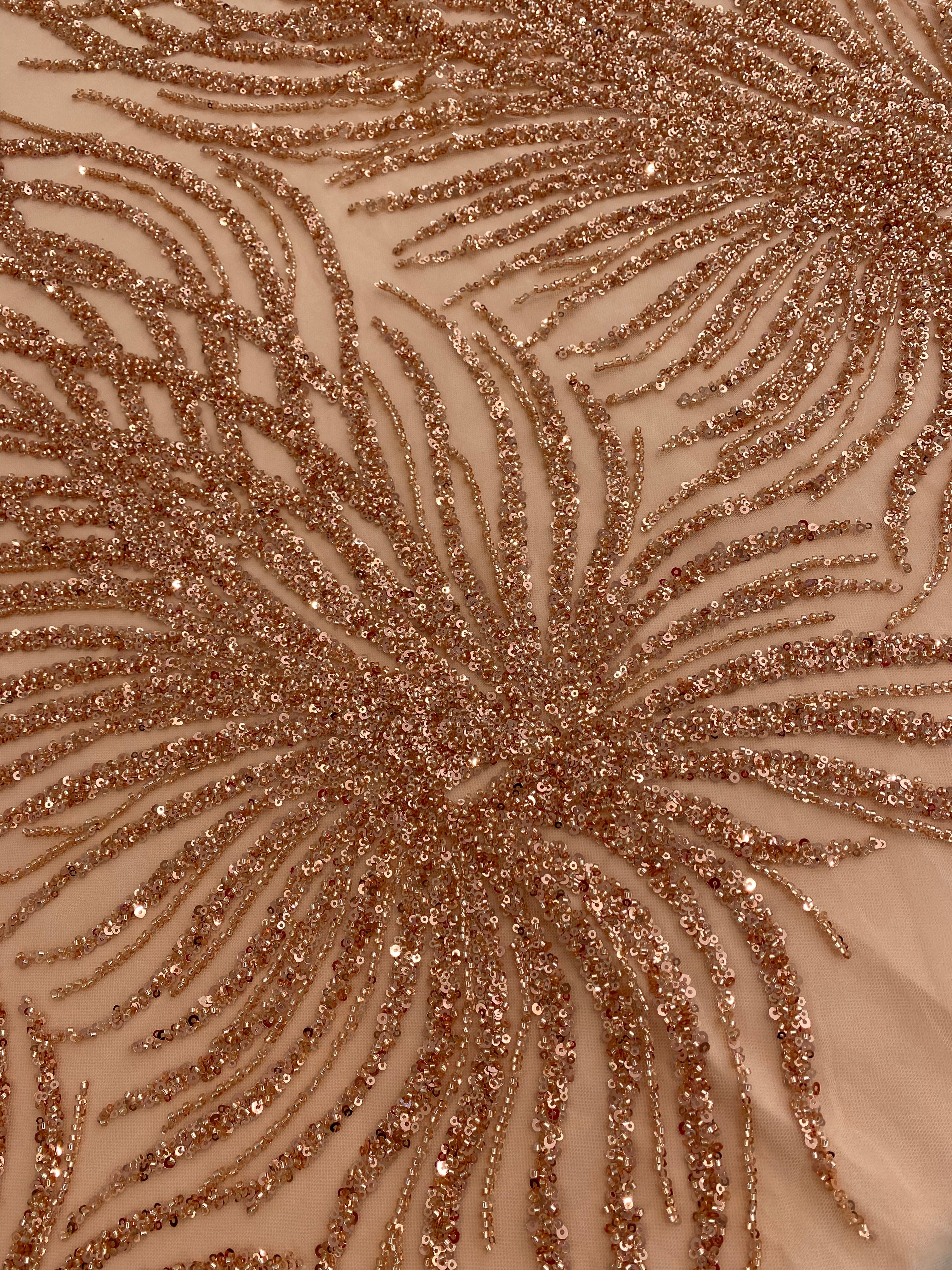 Rose Gold Couture Lace with Strings, Beads and Sequins