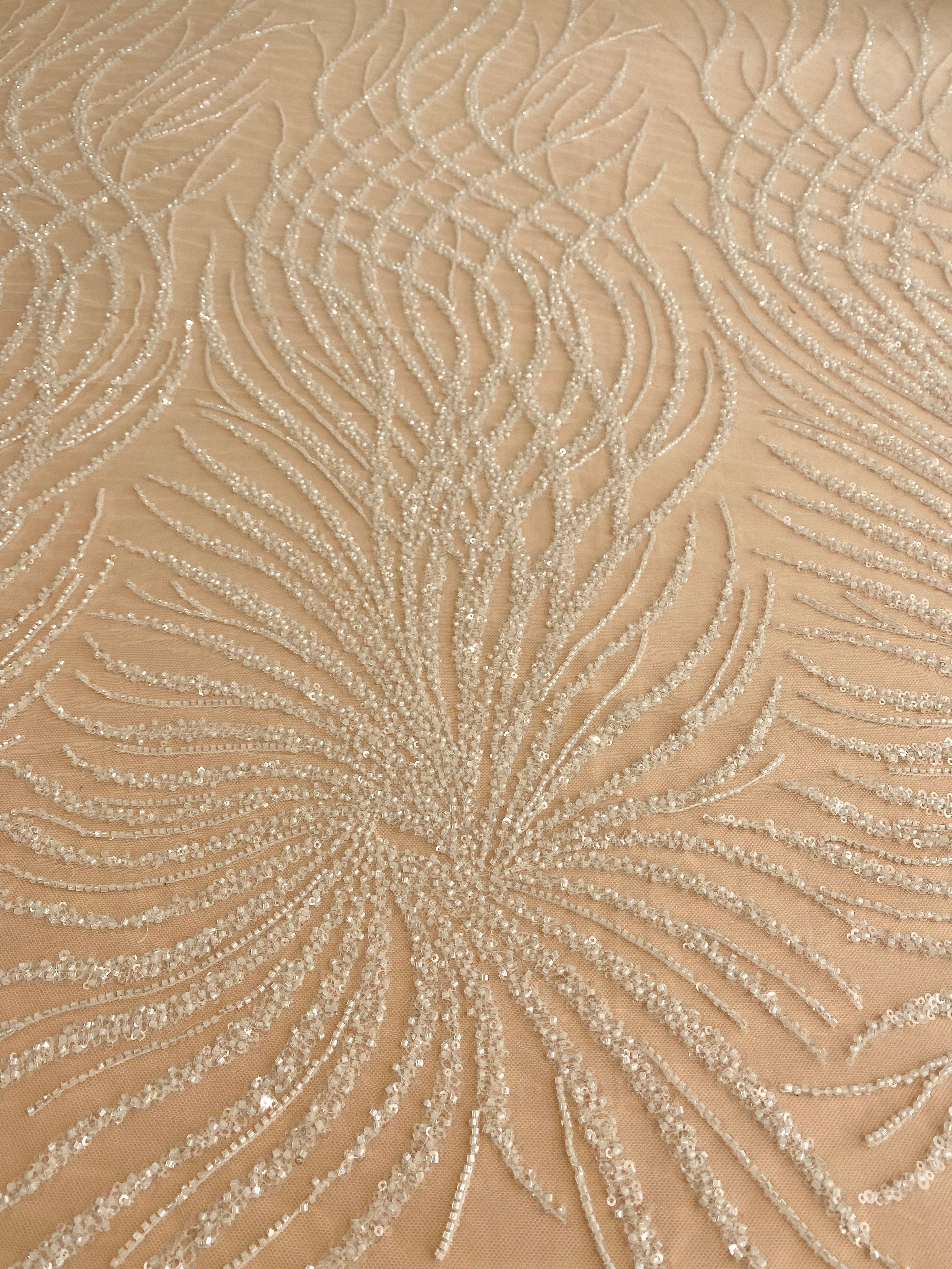 Dantela Couture Ivory cu Siraguri, cu Margele si Paiete