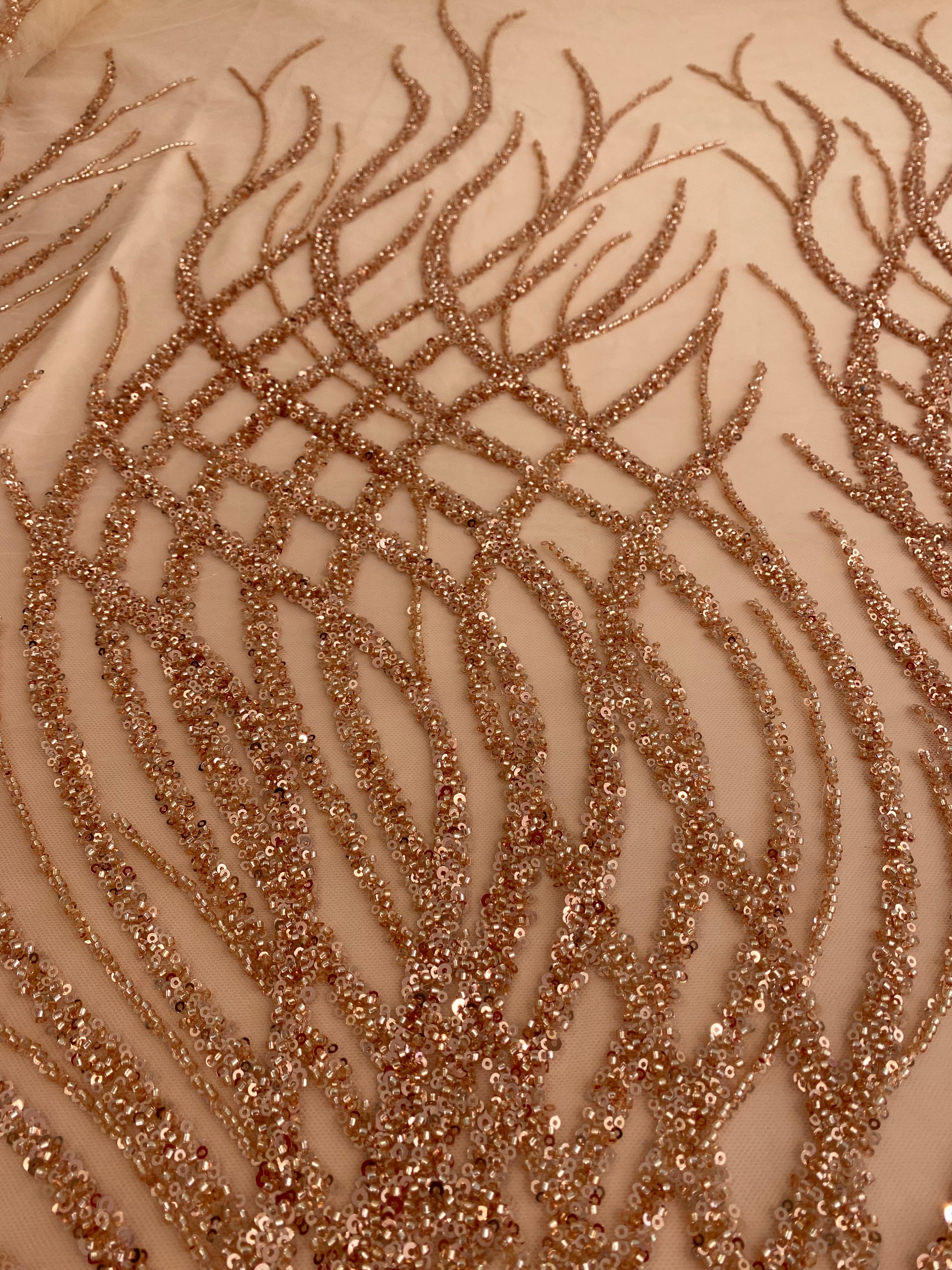 Rose Gold Couture Lace with Strings, Beads and Sequins