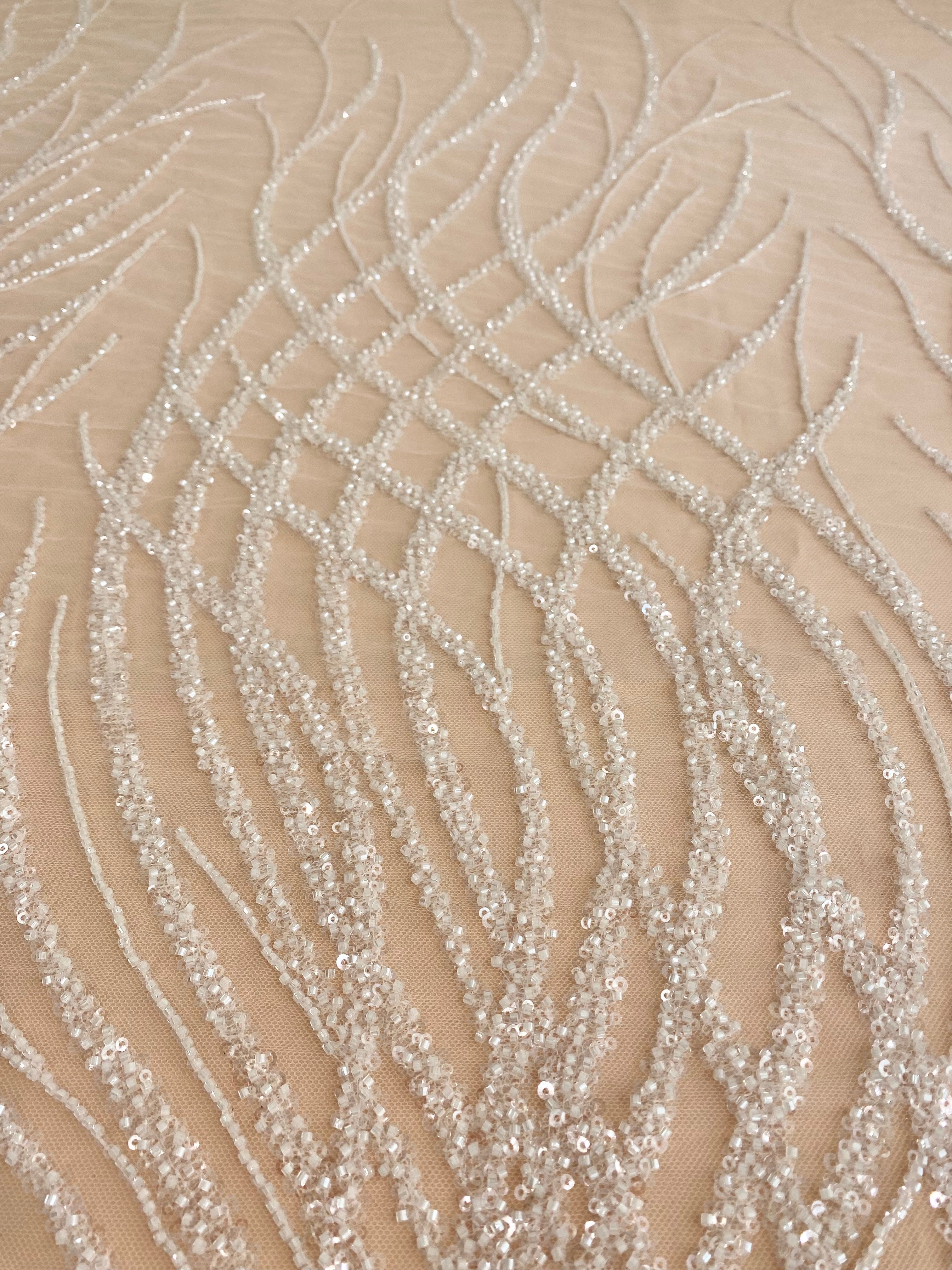 Dantela Couture Ivory cu Siraguri, cu Margele si Paiete