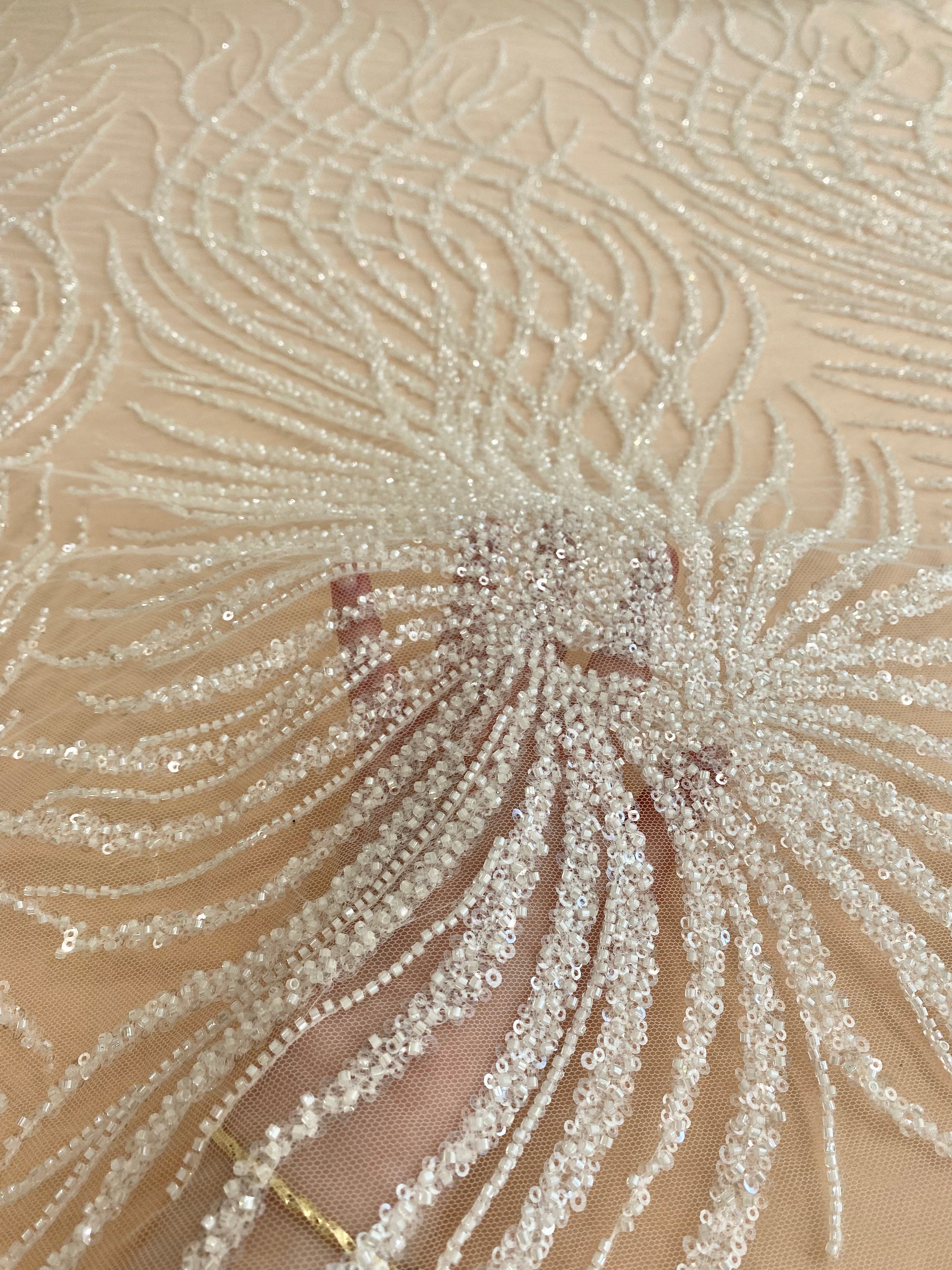Dantela Couture Ivory cu Siraguri, cu Margele si Paiete