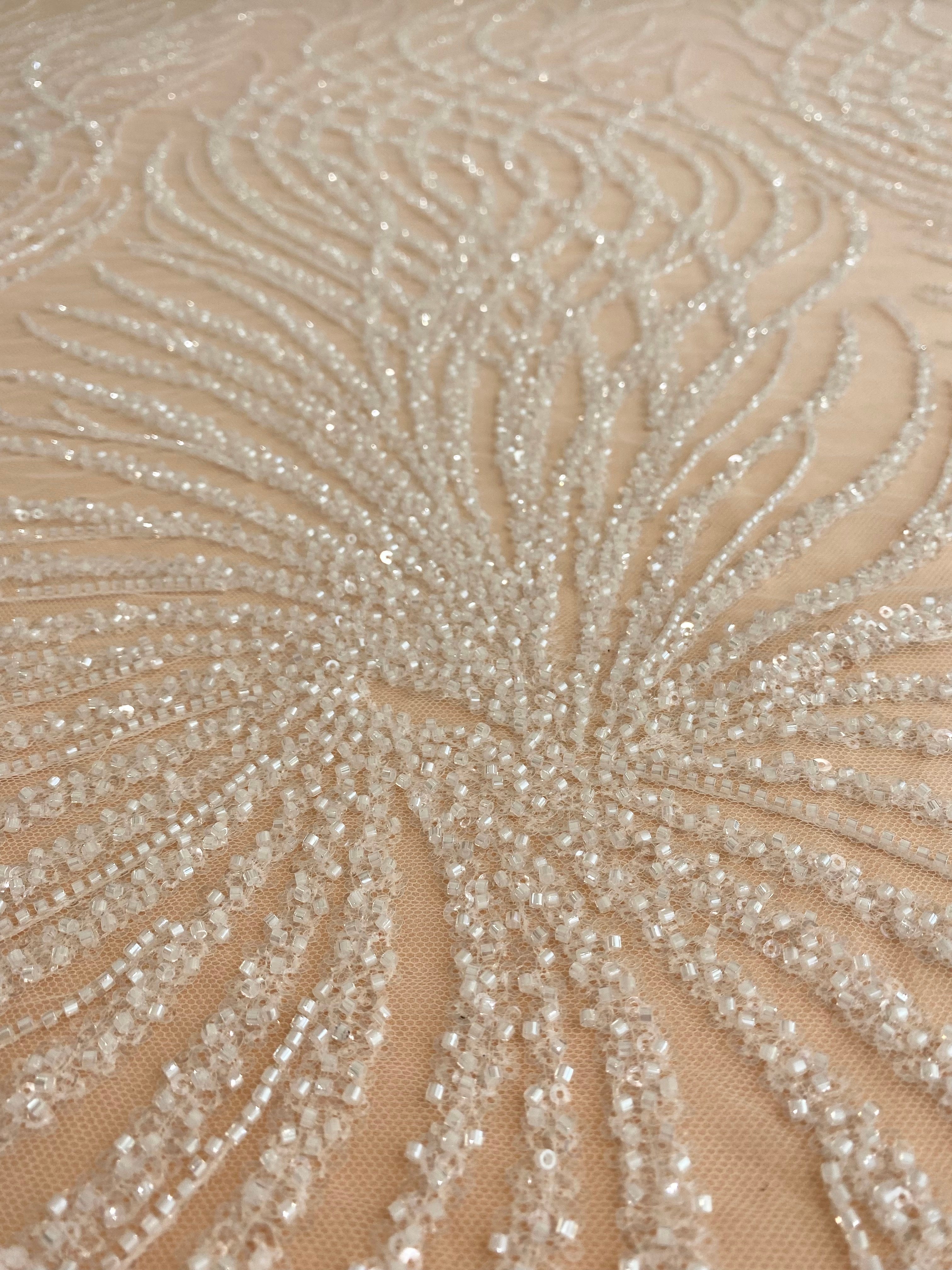 Dantela Couture Ivory cu Siraguri, cu Margele si Paiete