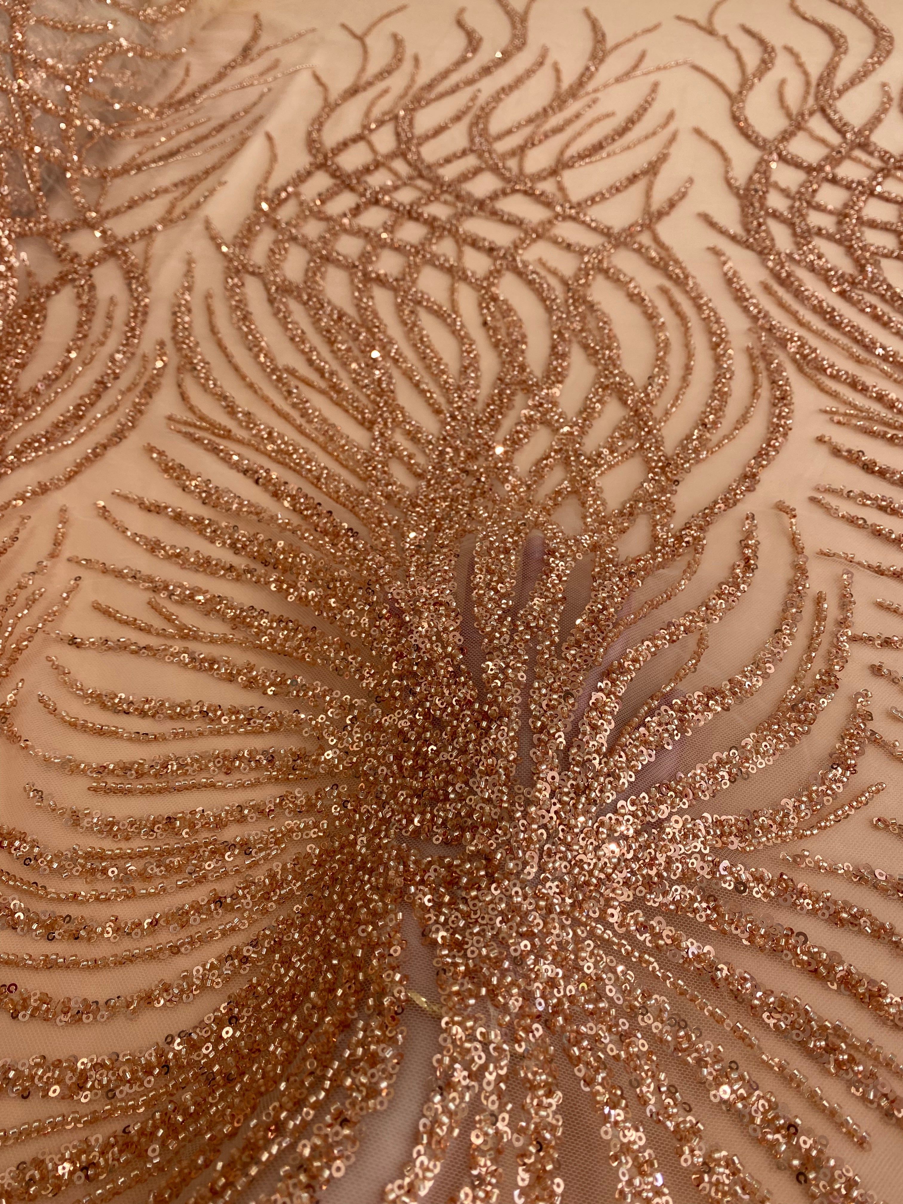 Rose Gold Couture Lace with Strings, Beads and Sequins