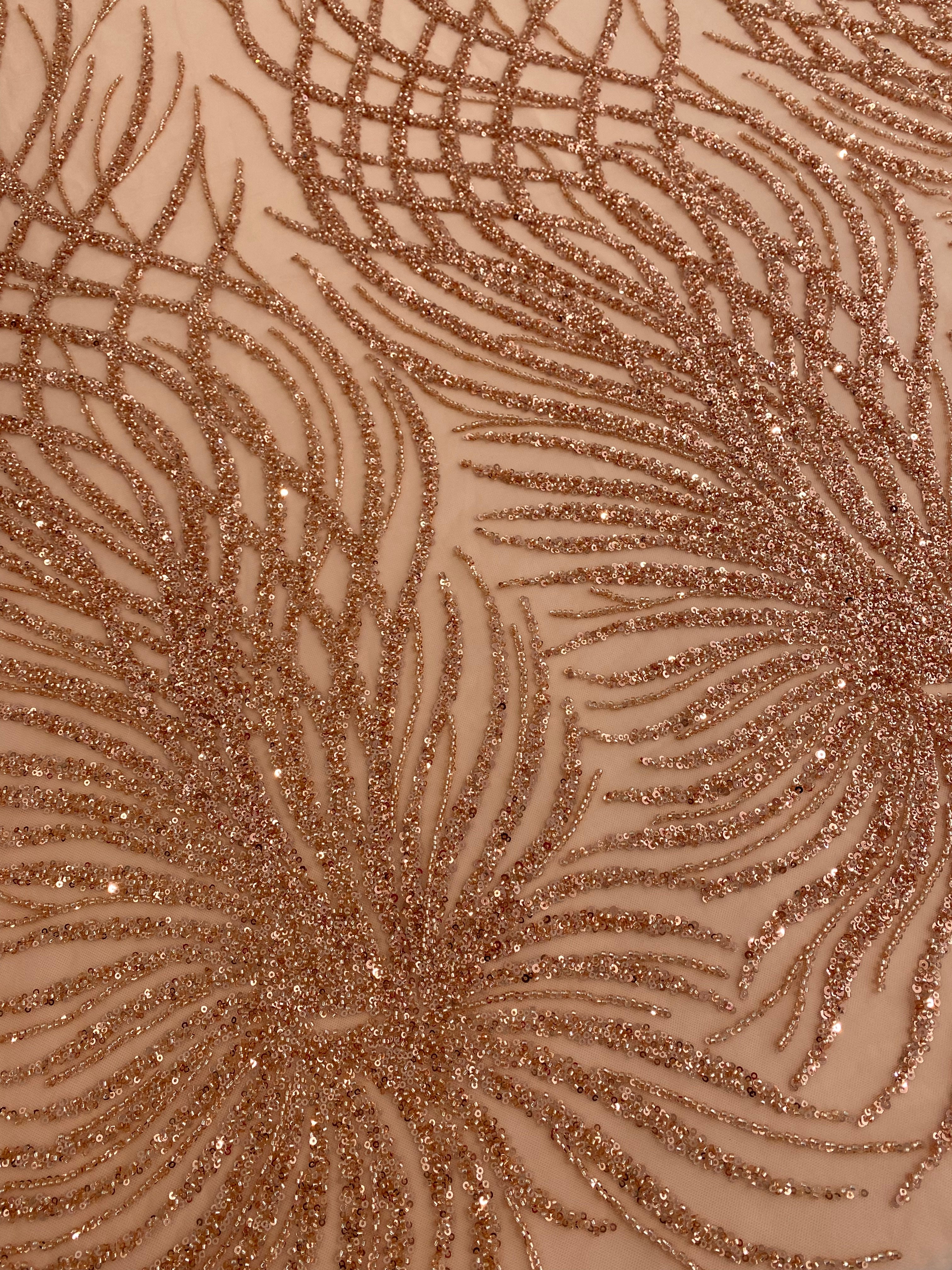 Rose Gold Couture Lace with Strings, Beads and Sequins