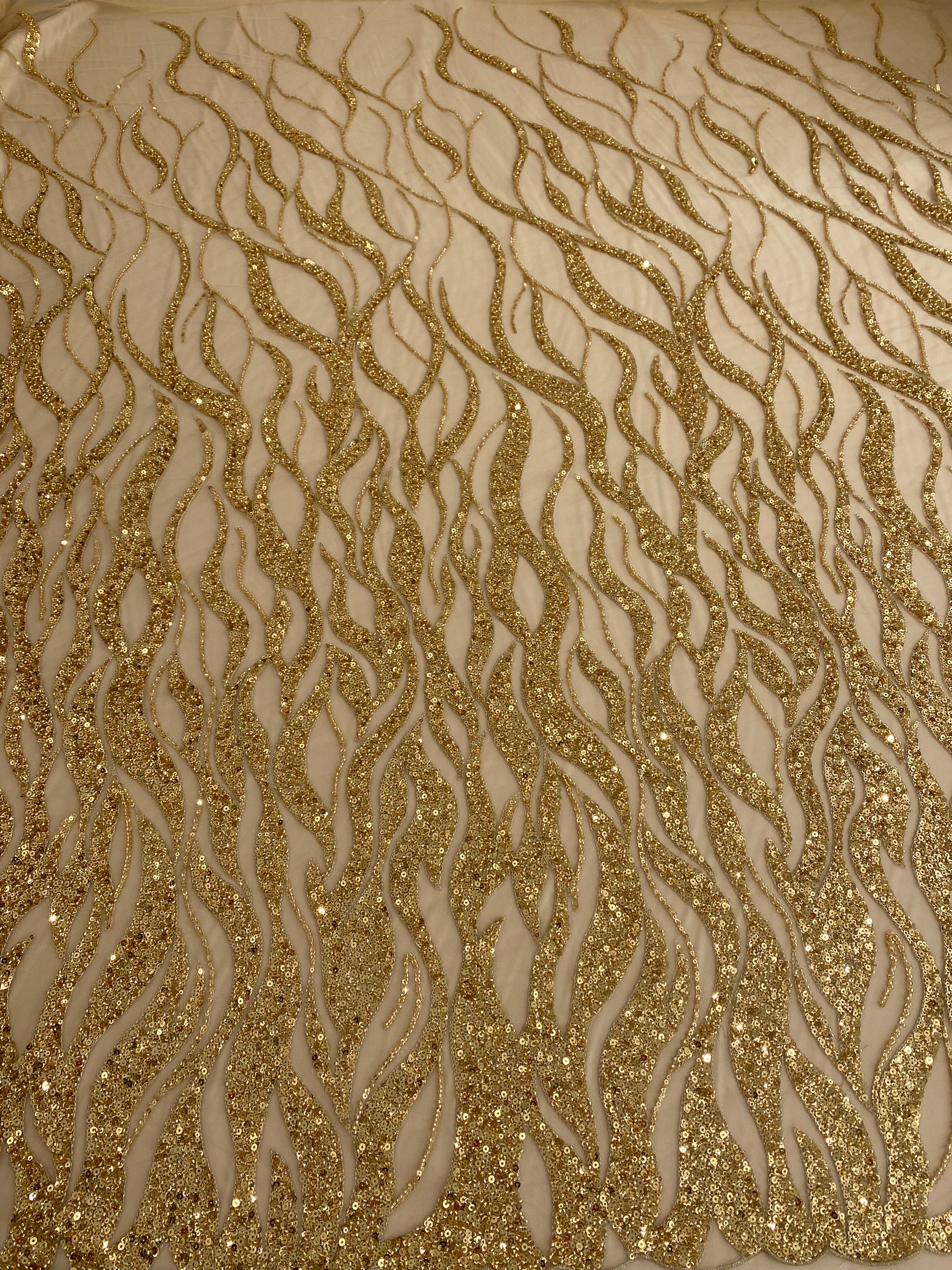 Golden Couture Lace with Strings, Beads and Sequins
