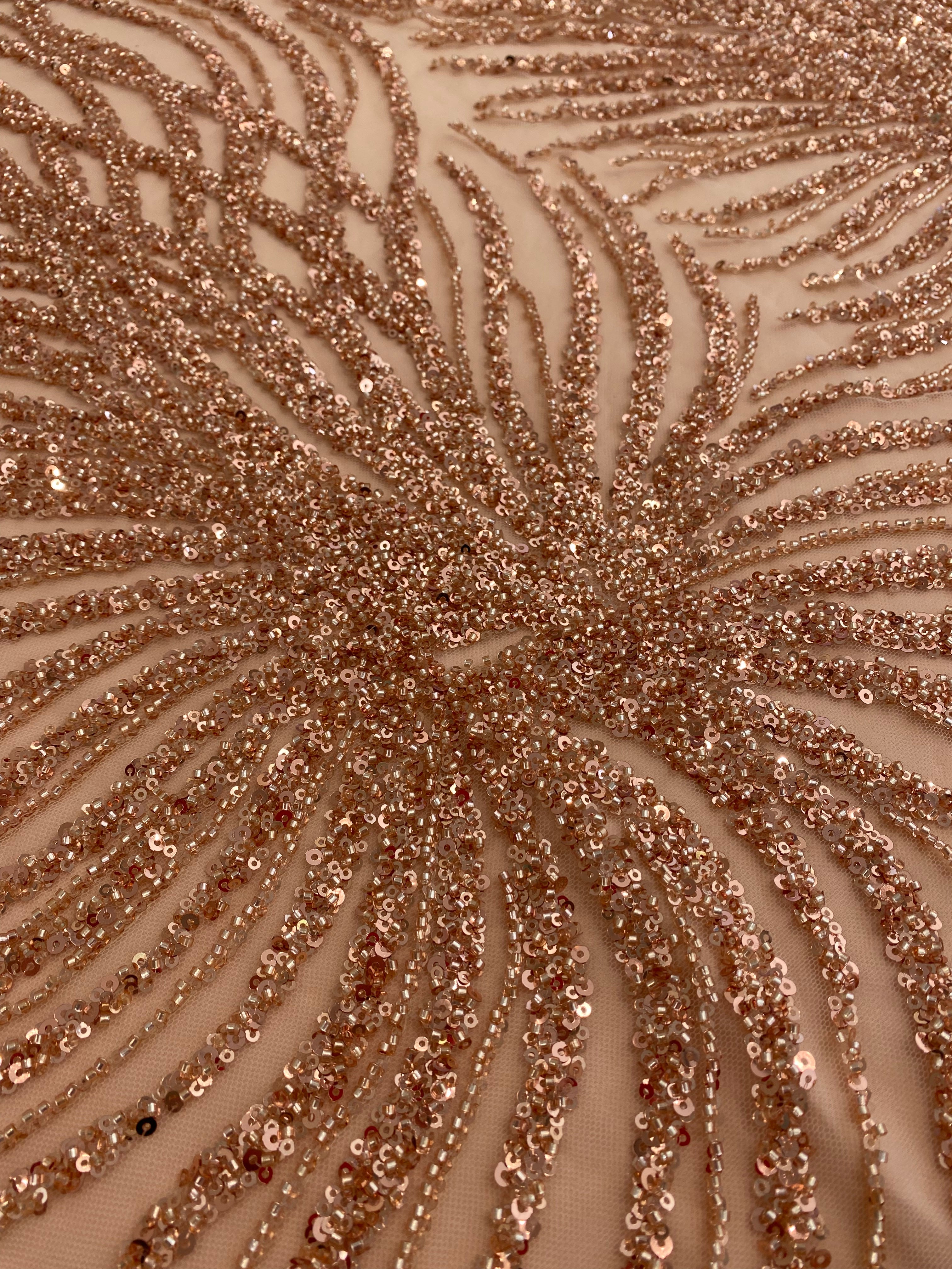 Rose Gold Couture Lace with Strings, Beads and Sequins