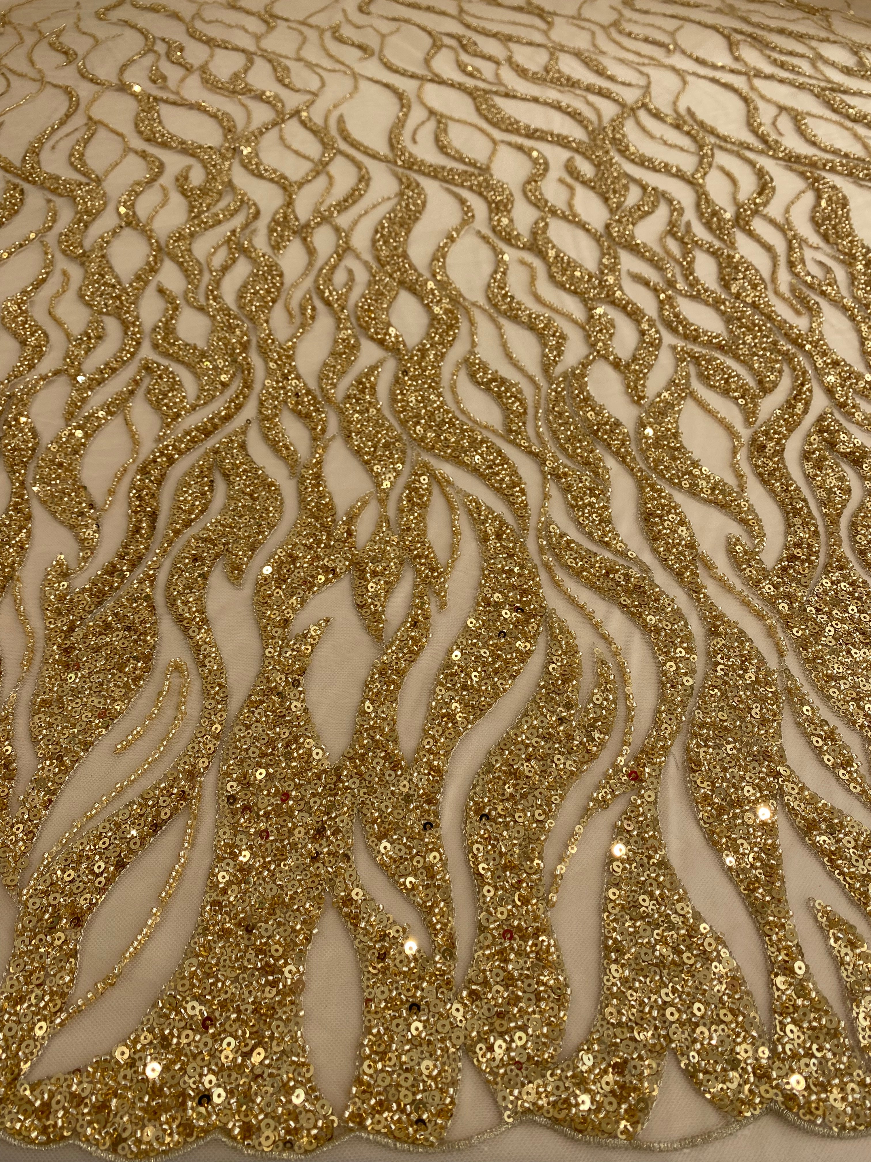 Golden Couture Lace with Strings, Beads and Sequins