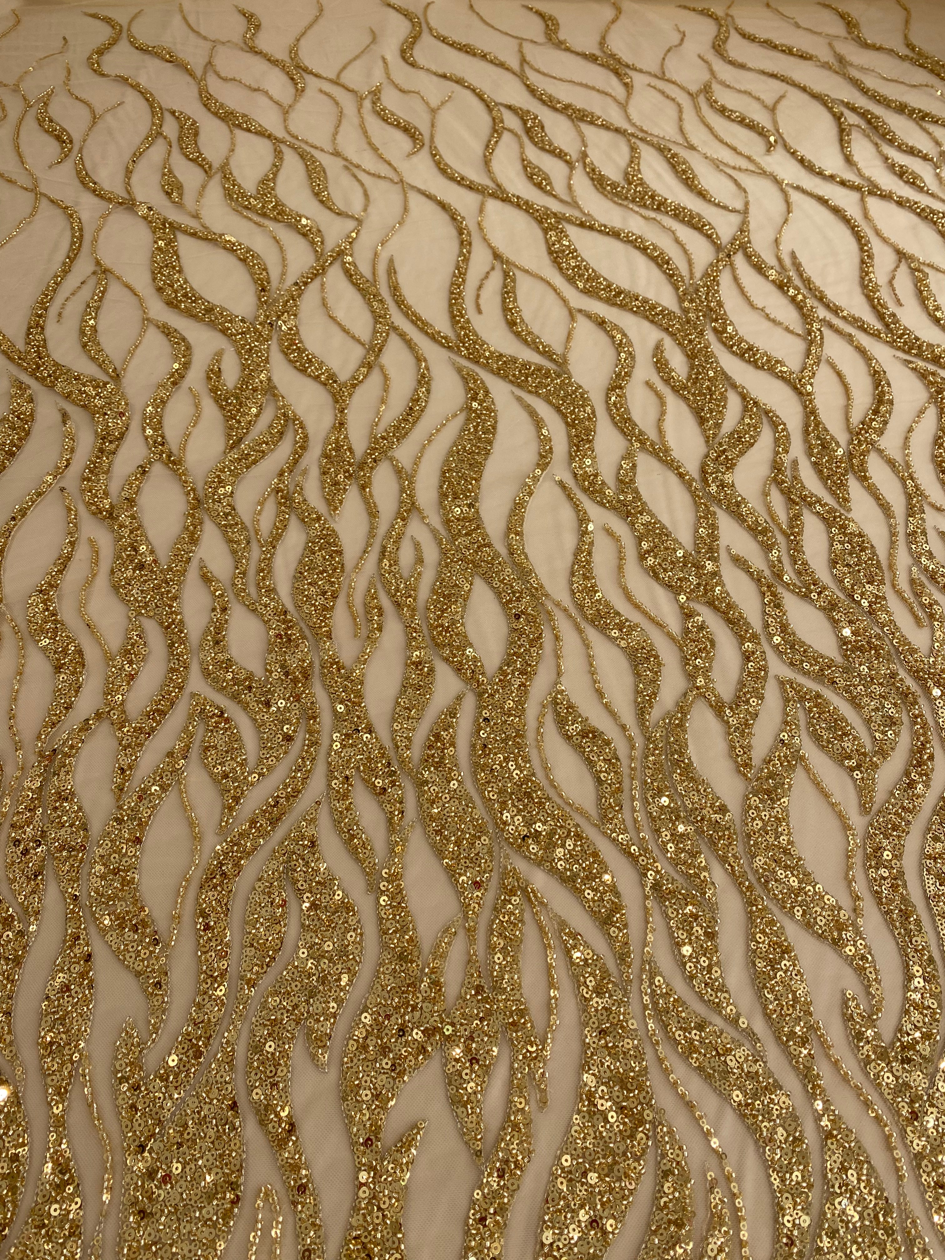 Golden Couture Lace with Strings, Beads and Sequins