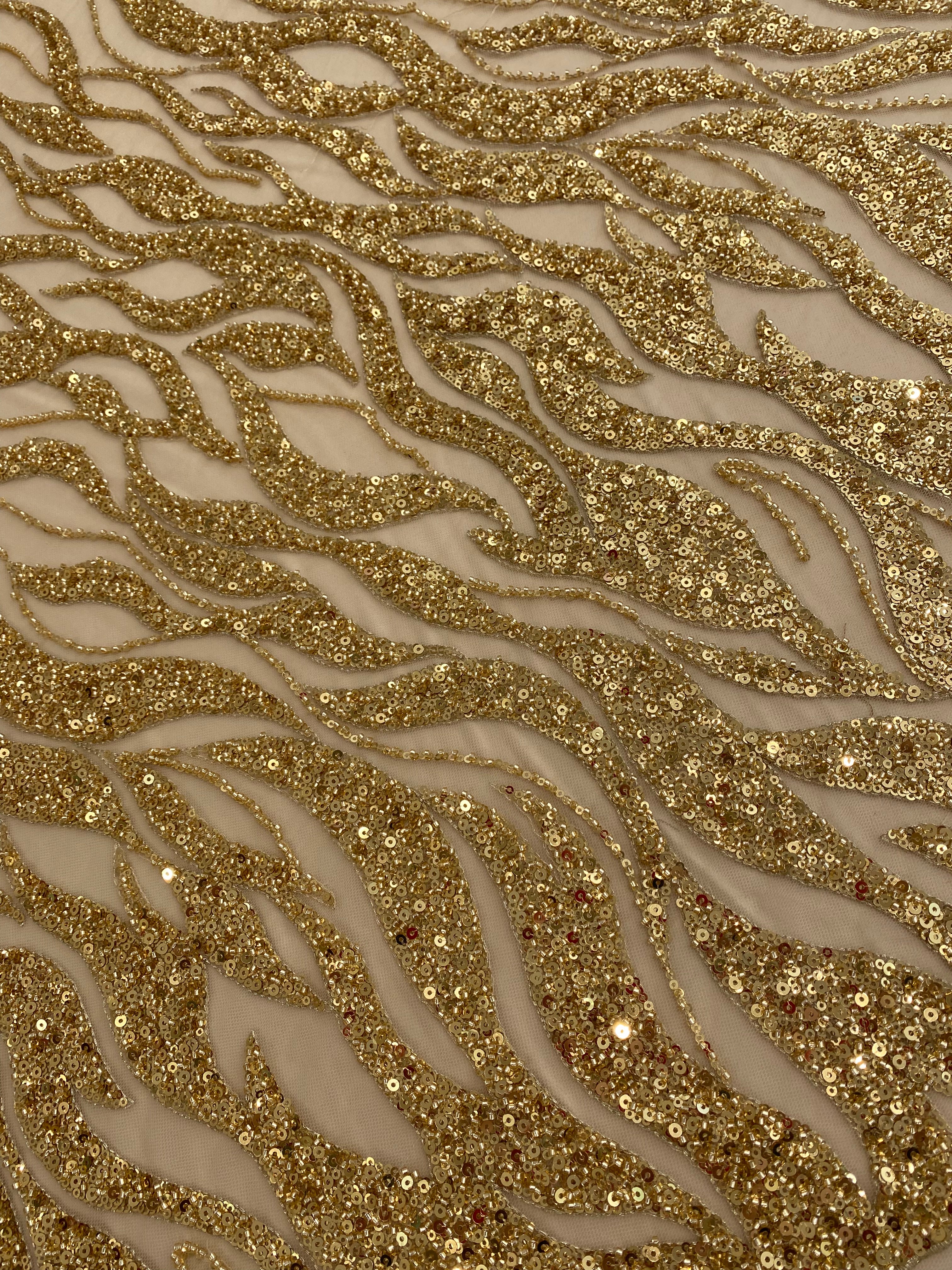 Golden Couture Lace with Strings, Beads and Sequins