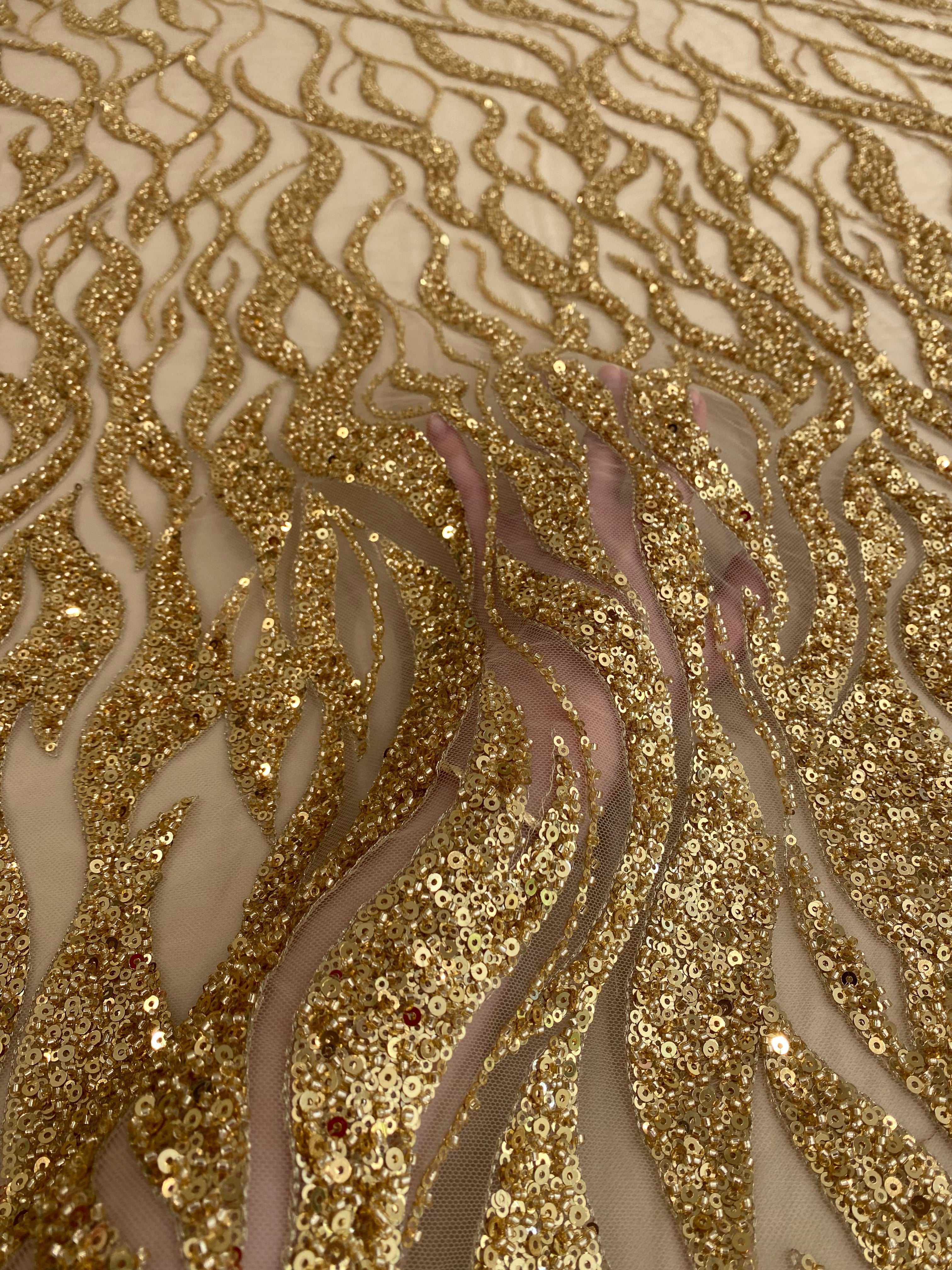Golden Couture Lace with Strings, Beads and Sequins