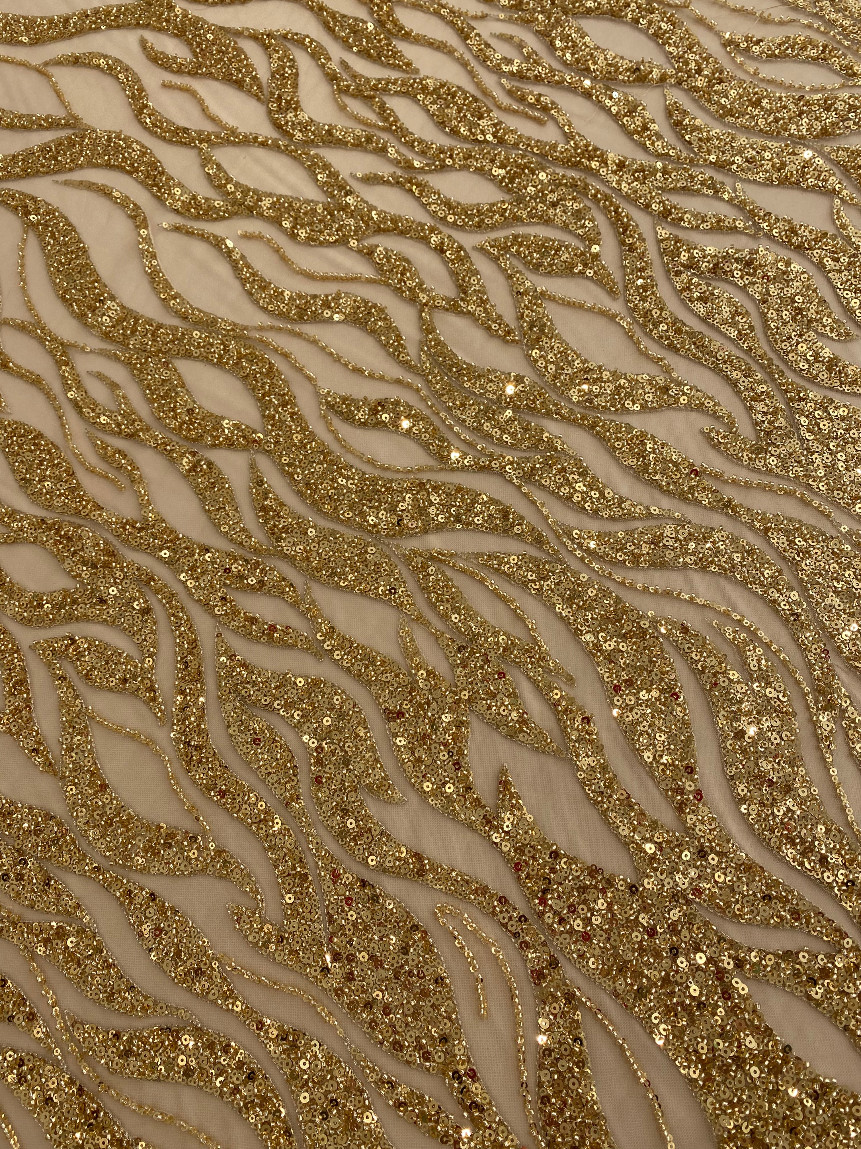 Golden Couture Lace with Strings, Beads and Sequins