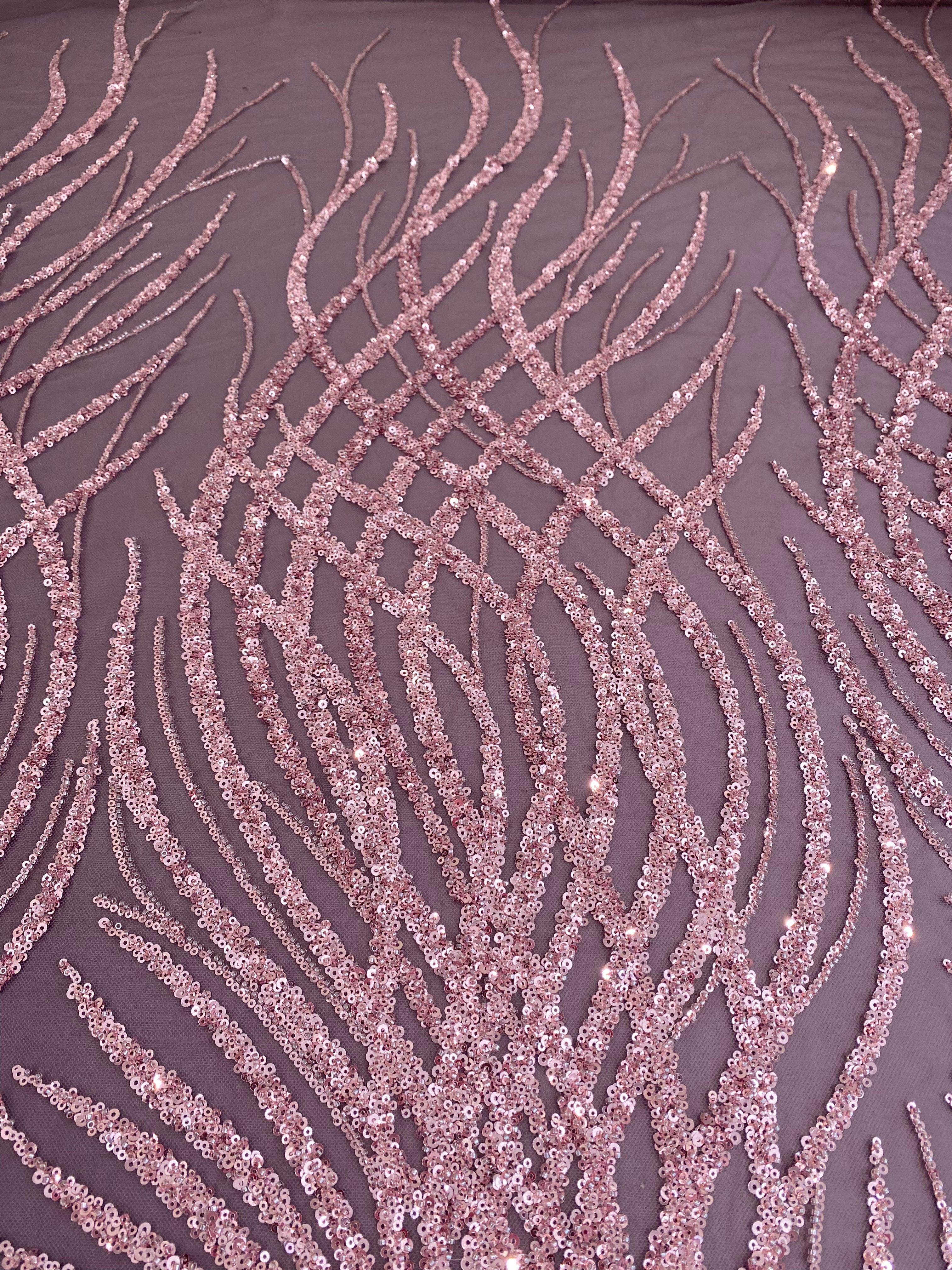 Powder Couture Lace with Strings, Beads and Sequins