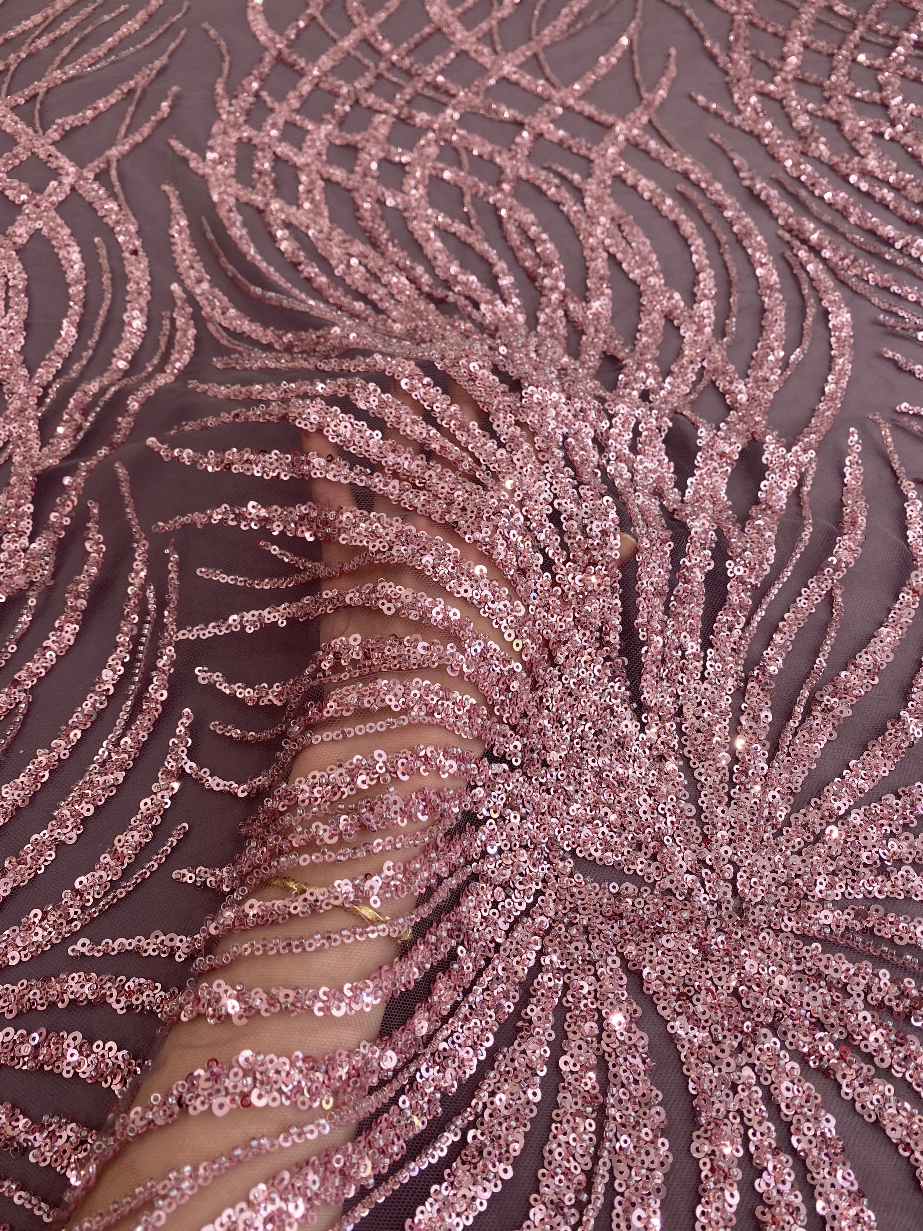 Powder Couture Lace with Strings, Beads and Sequins